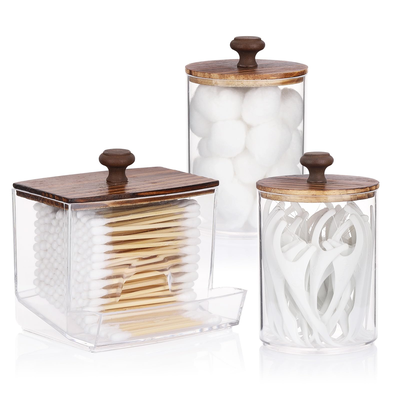 Tbestmax Qtips Holder Bathroom Container, 10oz Big Qtips Dispenser Cotton Ball Holder, Clear Plastic Apothecary Jar Organizer fo