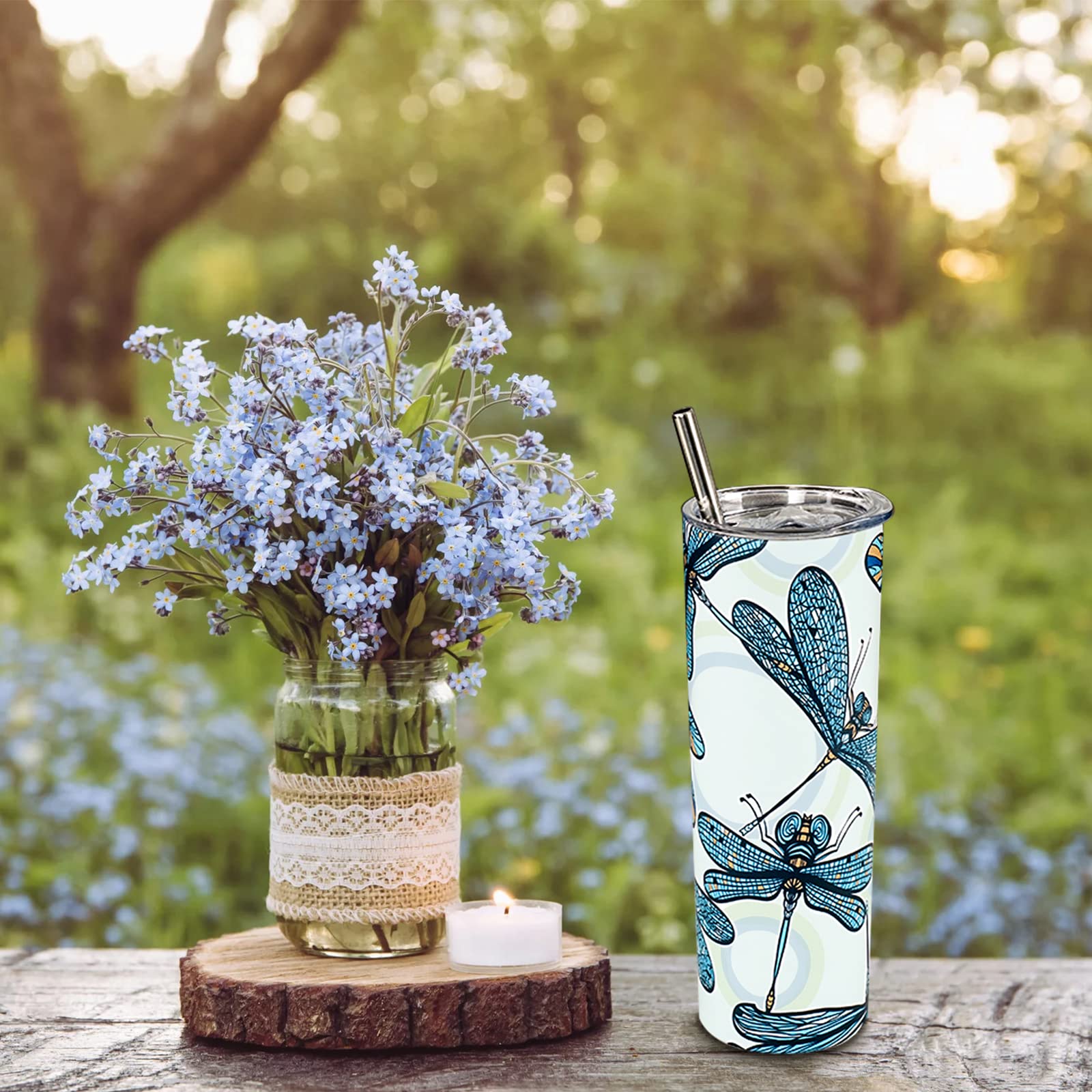 Heqianco Dragonfly Gifts For Women-20Oz Dragonfly Tumbler With Lid And Straw Dragonfly Cup Insulated Stainless Steel Dragonfly S