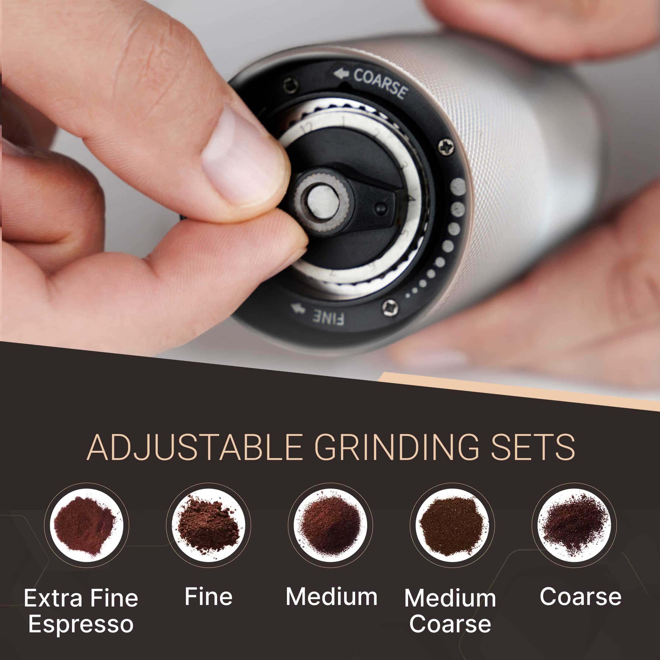 Manual Coffee Grinder By Alpaca Ventures - Stainless Steel Conical Burr Coffee Grinder Manual With Adjustable Setting Double Bea