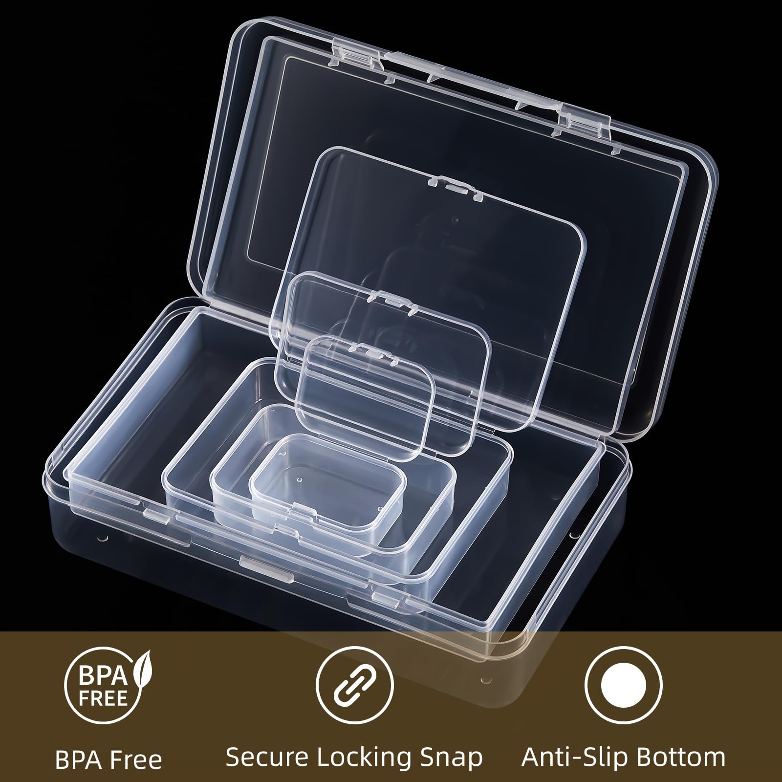Goodma 42 Pieces Mixed Sizes Rectangular Empty Mini Clear Plastic Organizer Storage Box Containers with Hinged Lids for Small It