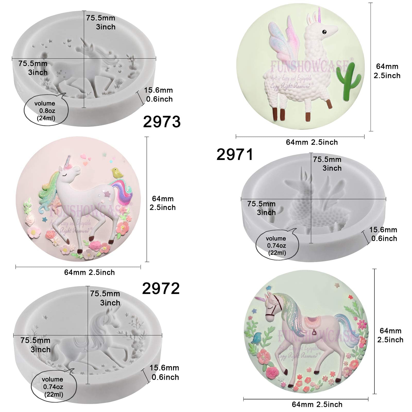 Unicorn Llama Fondant Silicone Molds Set Llamacorn Cake Decorating, Cupcake Topper, Chocolate, Epoxy Resin, Polymer Clay Art Cra