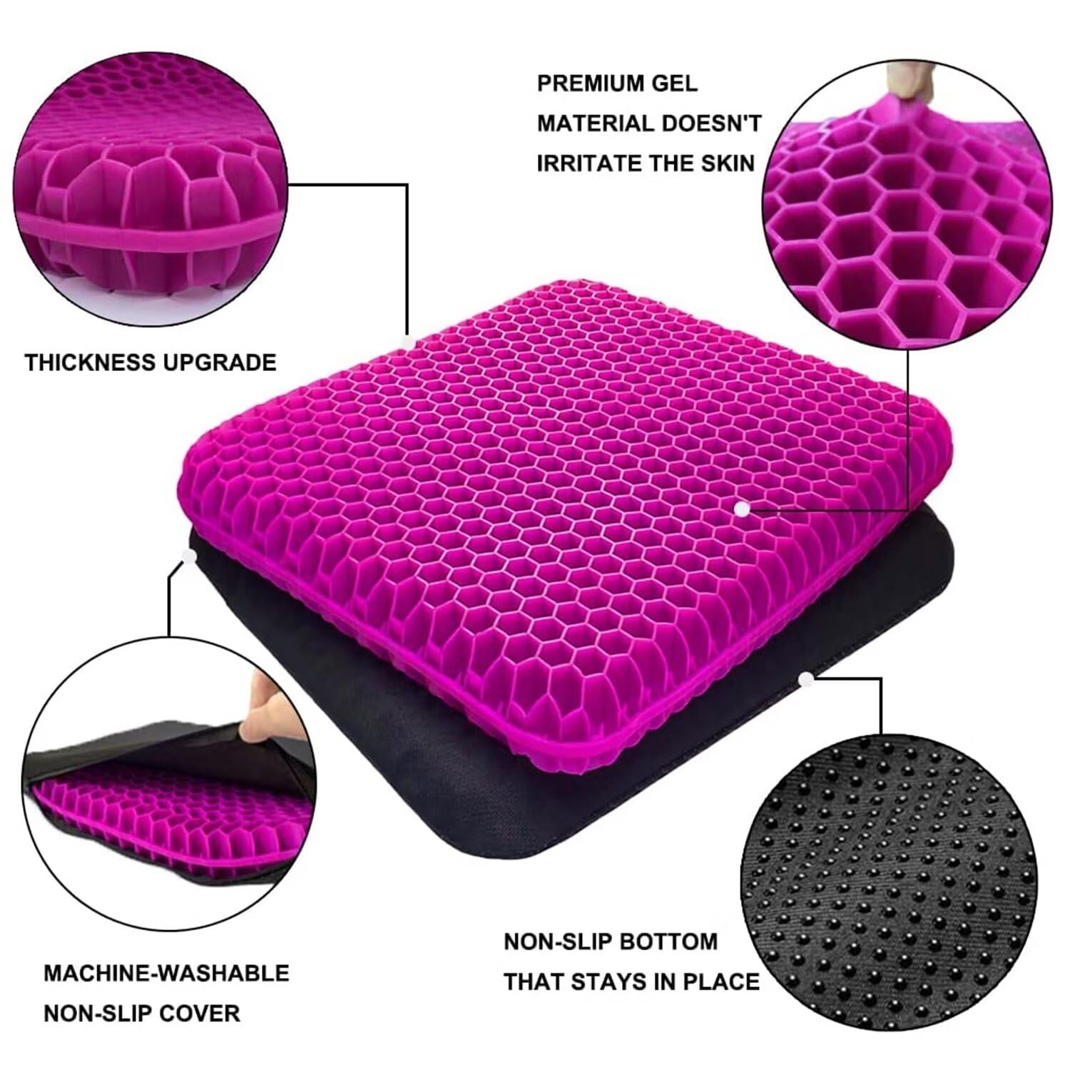 Gel Seat Cushion, Extra Thick Gel Cushion Office Seat Cushion With Non-Slip Cover, Breathable Chair Pads Honeycomb Design Absorb