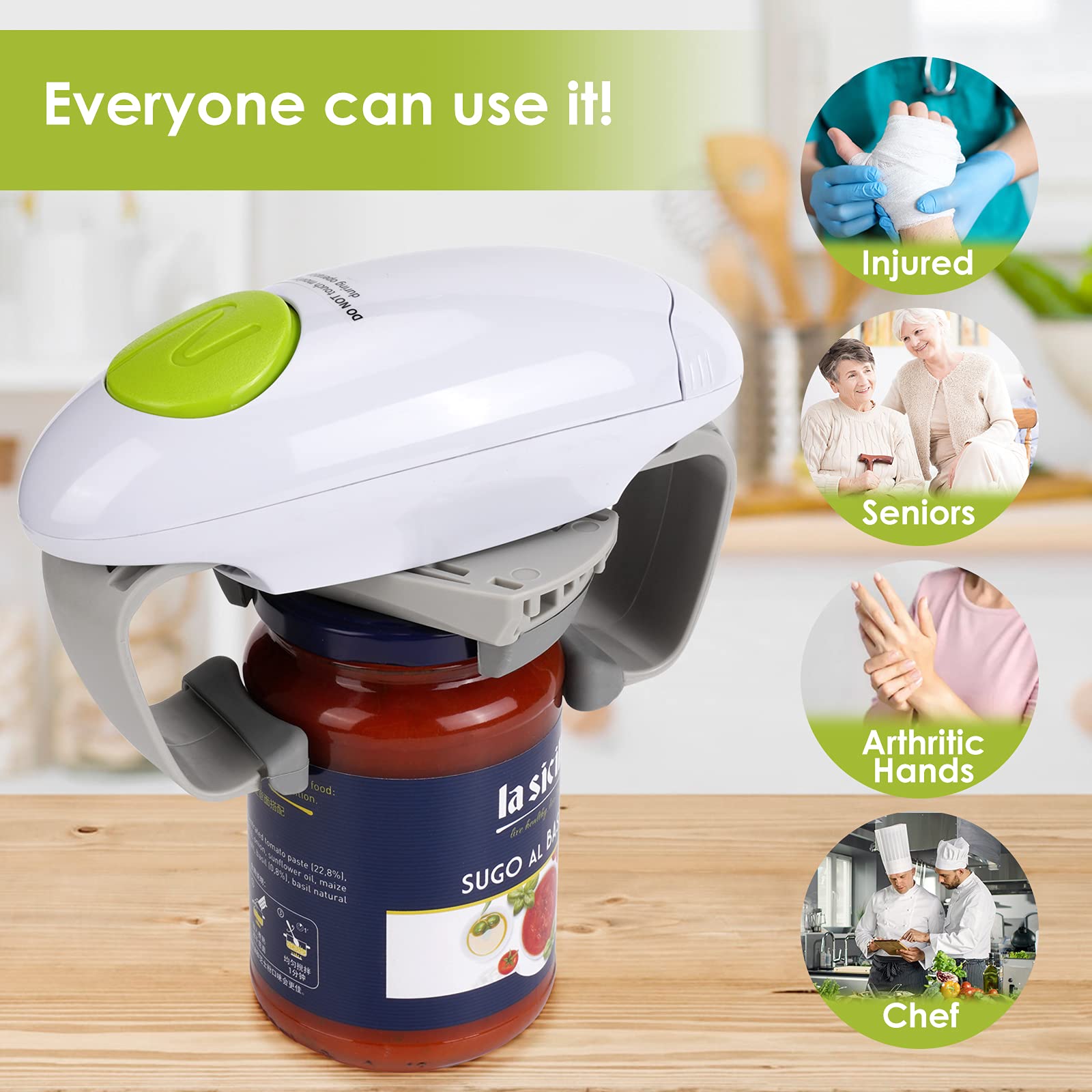 Besmon Electric Jar Opener for Seniors - Hands-Free, Large, White, Plastic, Model 1, Ideal for Weak Hands and Arthritis Relief