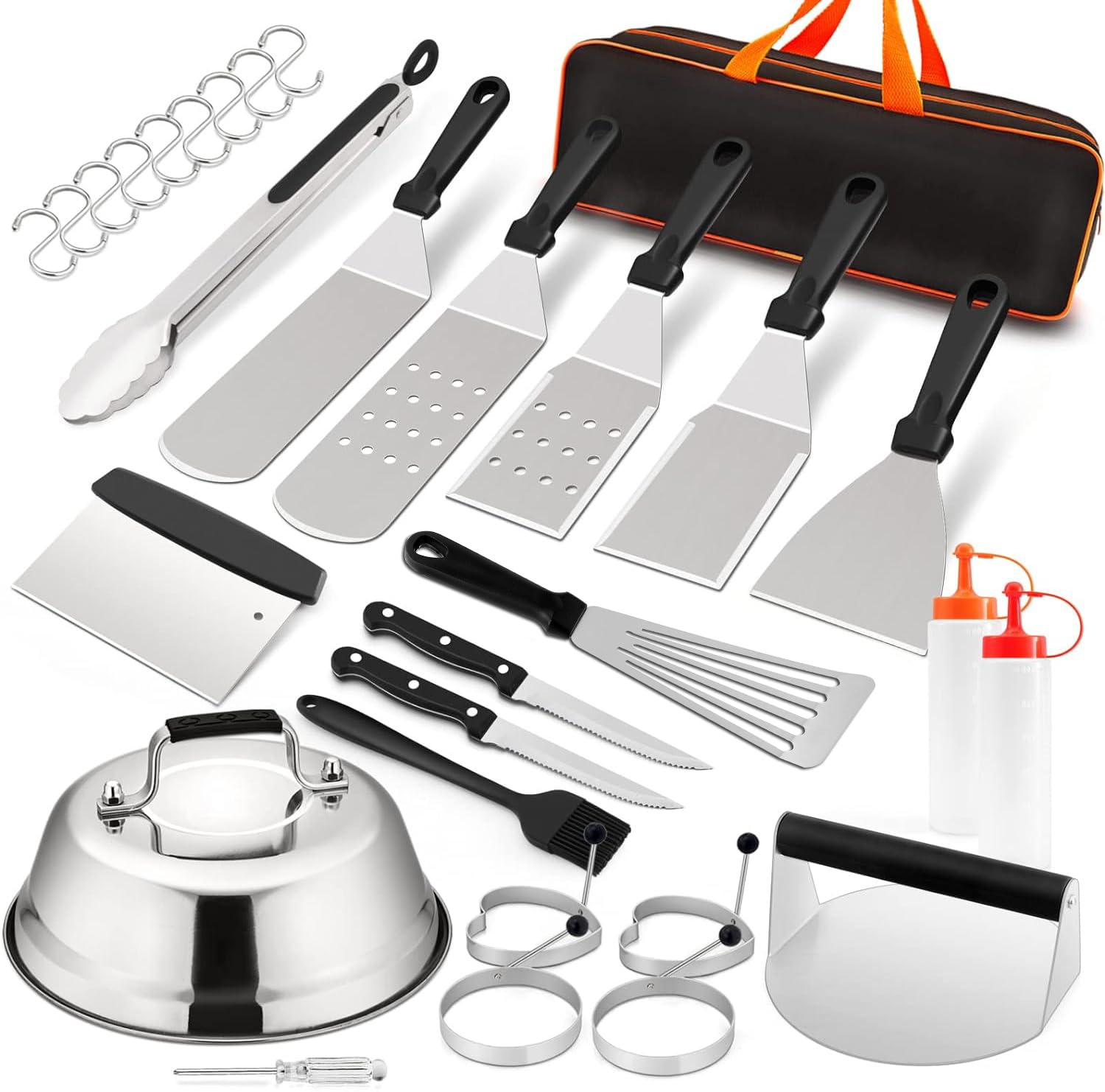 Griddle Accessories Kit Of 20, Hasteel Heavy Duty Metal Spatula Set, Stainless Steel Teppanyaki Tools For Flat Top, Barbecue Gri