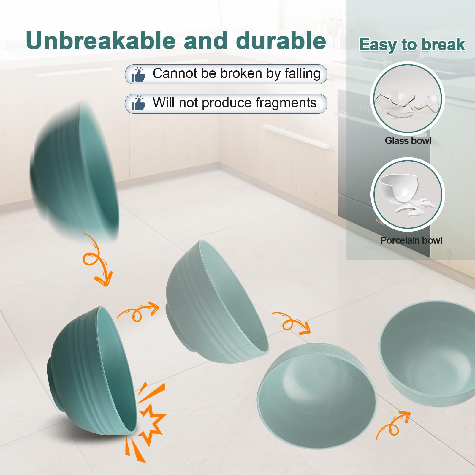 Heycome 12 Pcs Unbreakable Cereal Bowls Set, 26 Oz Wheat Straw Bowls Set, Microwave & Dishwasher Safe Bowls For Kitchen, Reusabl