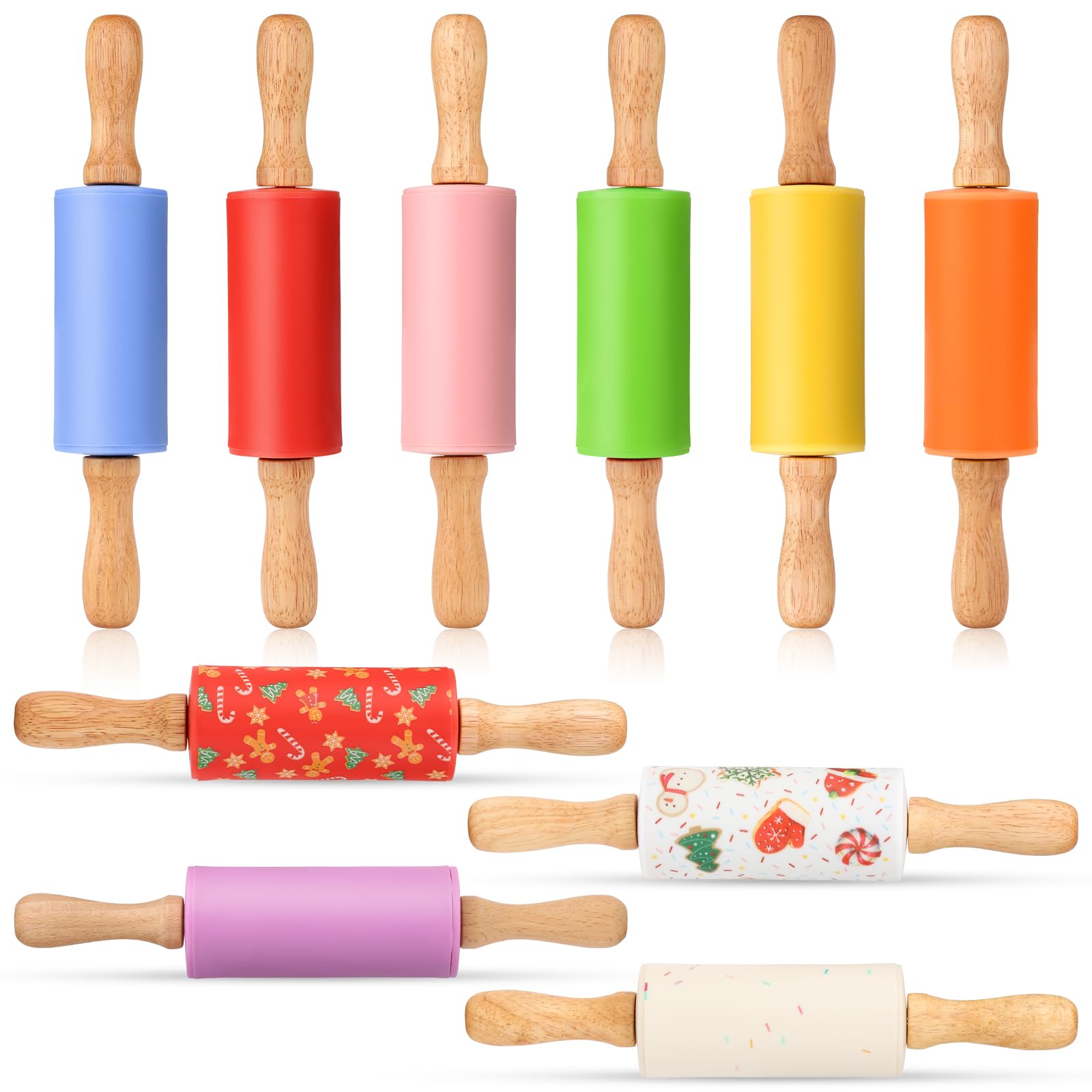 Honglida Mini Silicone Rolling Pin for Kids, Non-stick Surface Wood Handle, 9 Inch 10 Pack