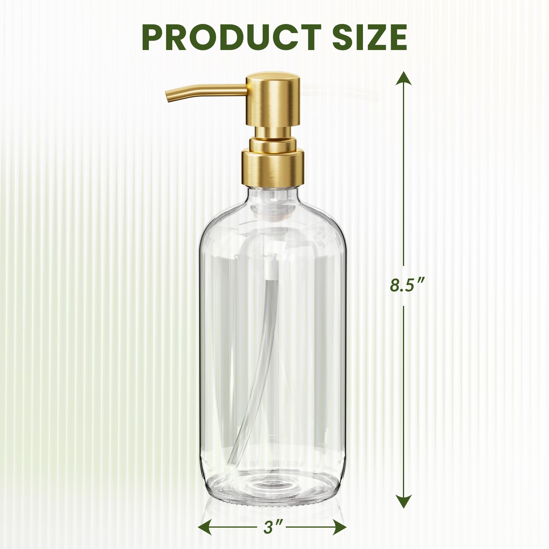 Amazerbath Soap Dispenser, 2 Pack Glass Soap Dispenser With Pump Stainless Steel, 17Oz Gold Hand Soap Dispenser, Clear Soap Disp