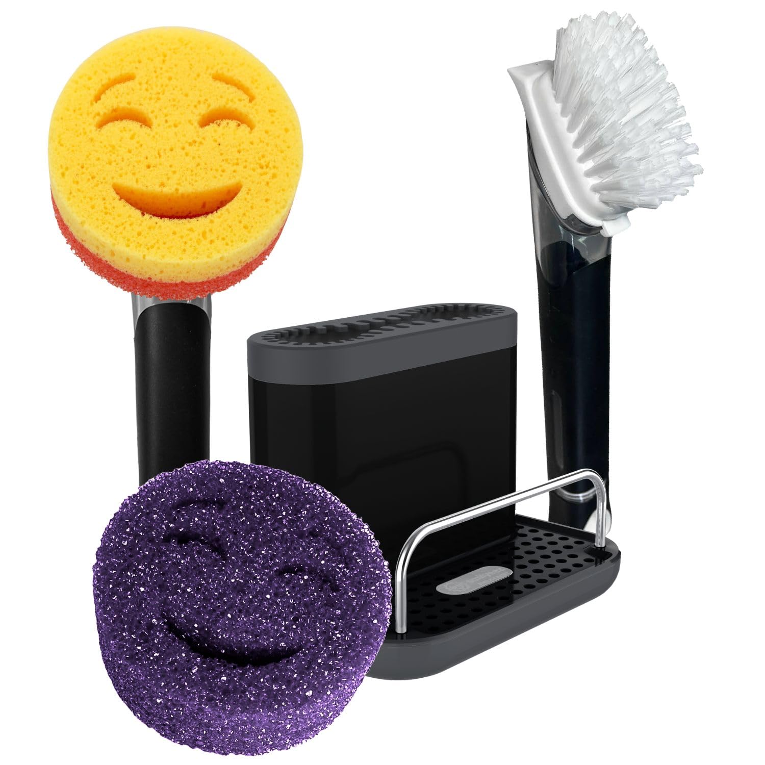 The Original Smiling Handle with Soap Dispensing for Scrub Daddy Sponges & Scrub Moji Sponges with Smilyeez Smile Caddy & Dishwa