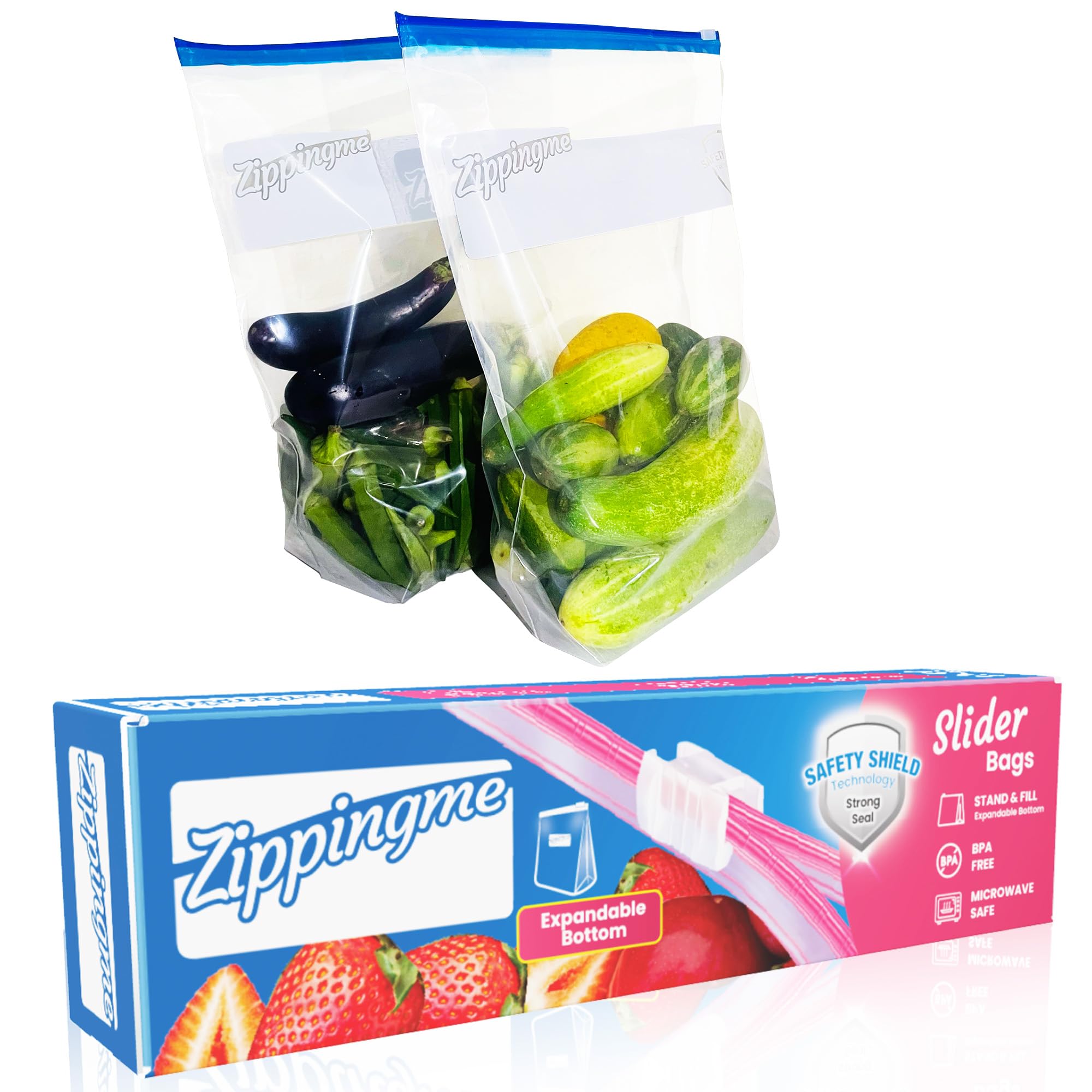 Zippingme Reusable Zip Lock Storage Bags Large (2631 Cm) Pack Of 15 | LeakProof Slider Zipper Bags With 10 Cm Expandable Bottom