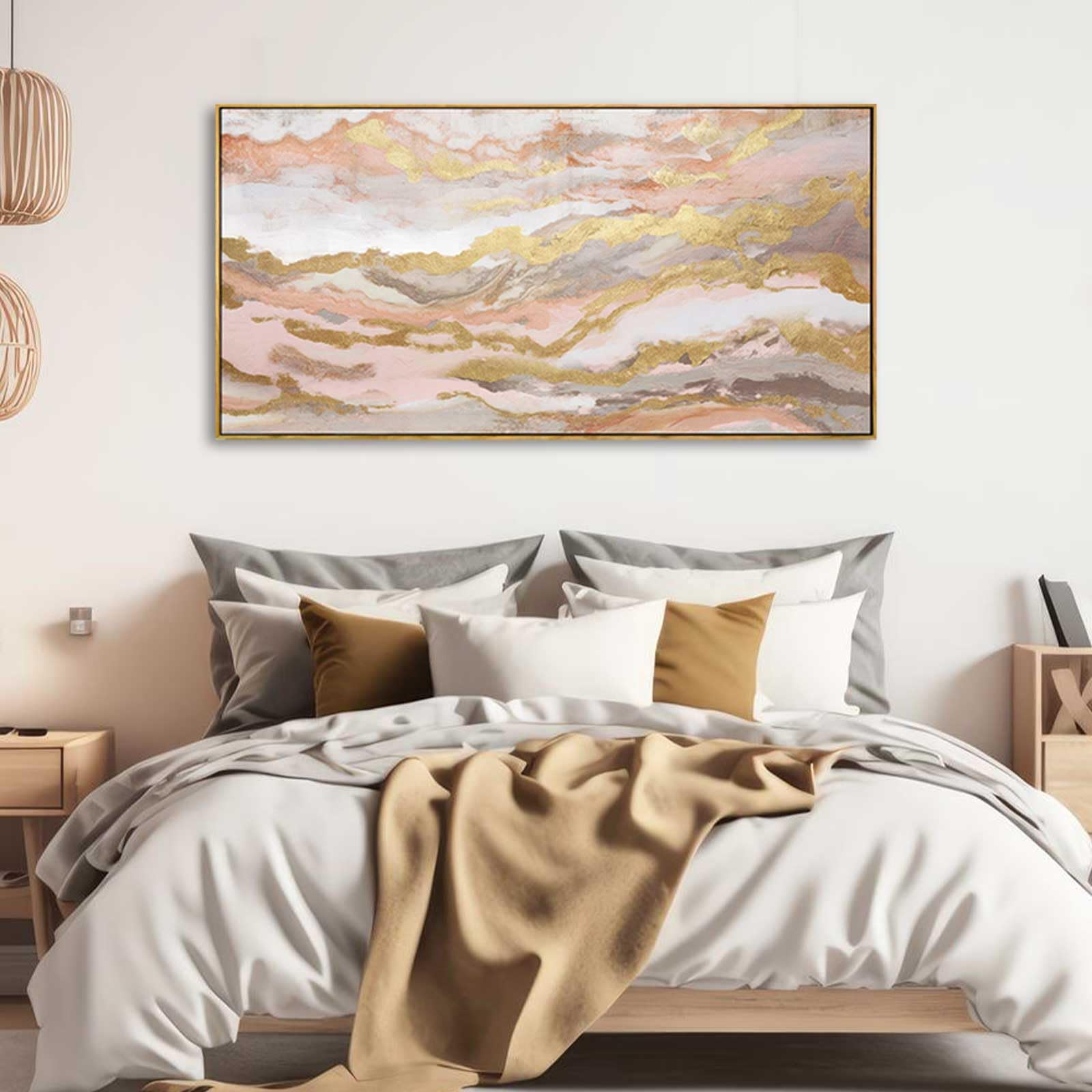 Yjyart Pink Abstract Wall Art/Girl Room 20X40 Inch/Large Wall Art For Living Room/Bedroom Decorations Gold Office Decor Kitchen