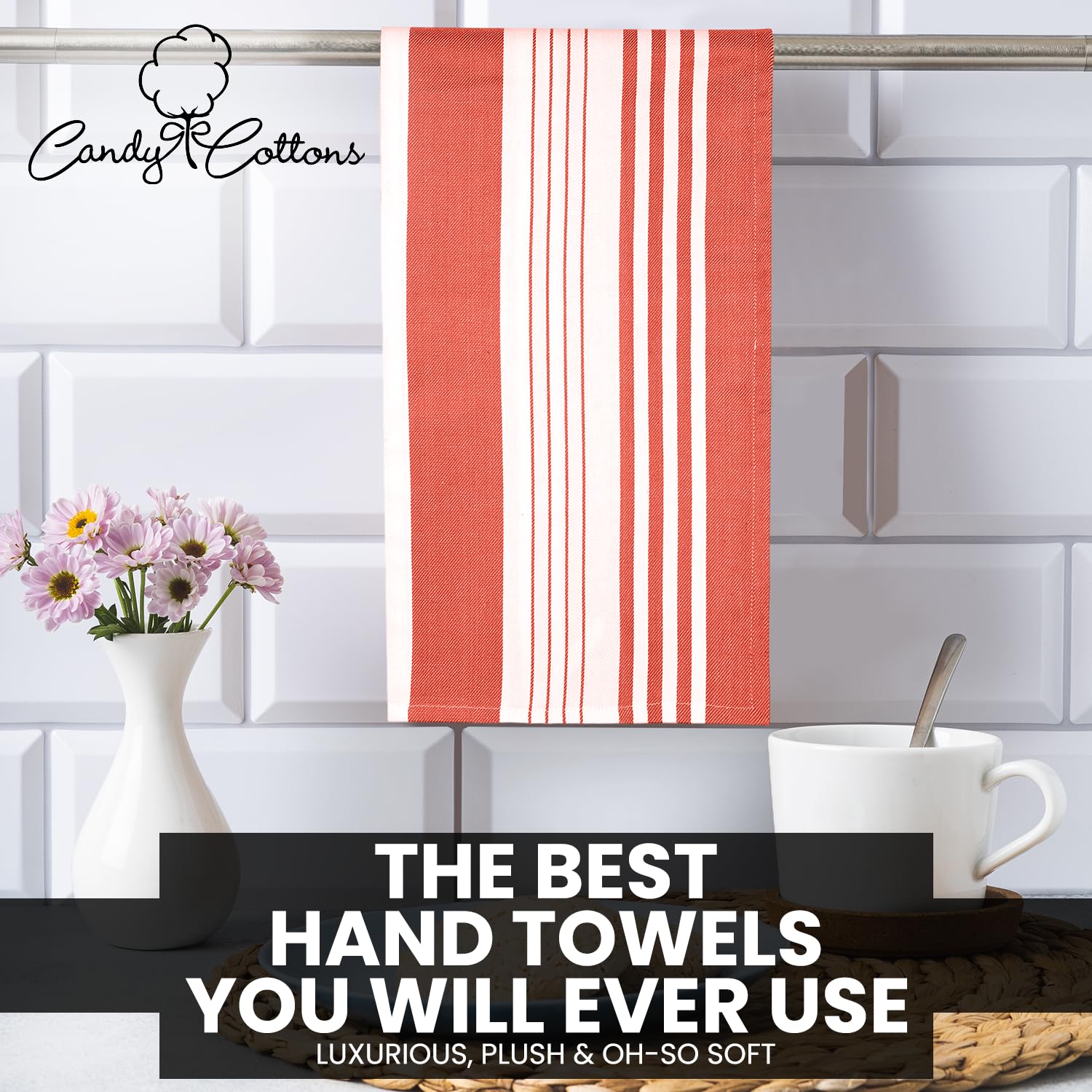 Candy Cottons Stripe Kitchen Towels Decor Mordern Design Centreband Tea Dish Towels Boho Stripe Absorbent Festive Gift Set Of 6