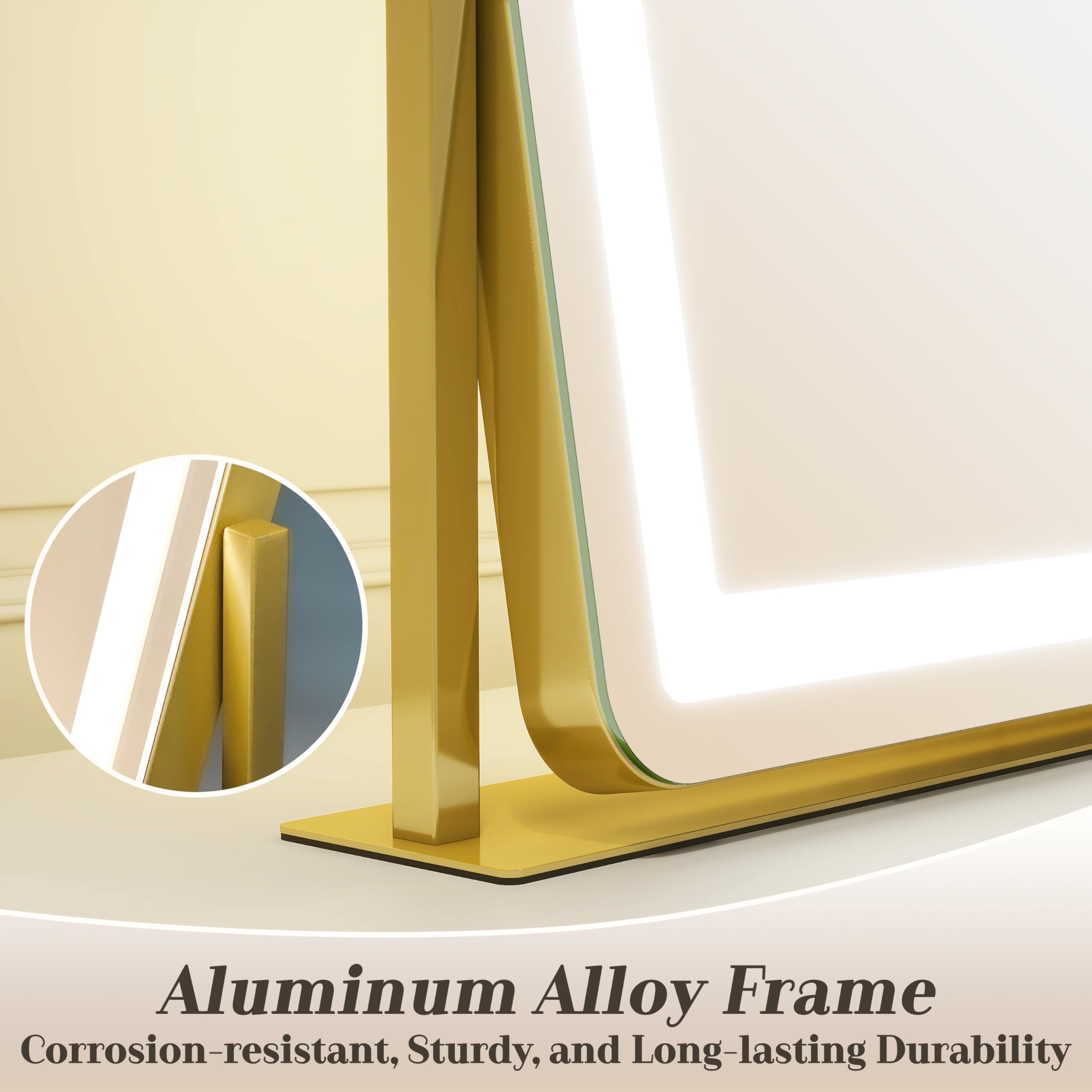 Rolove Gold Vanity Mirror With Lights - Smart Touch Dimming, 3-Color Lighting, 360 Rotatable Desktop Makeup Mirror For Desk, 22X