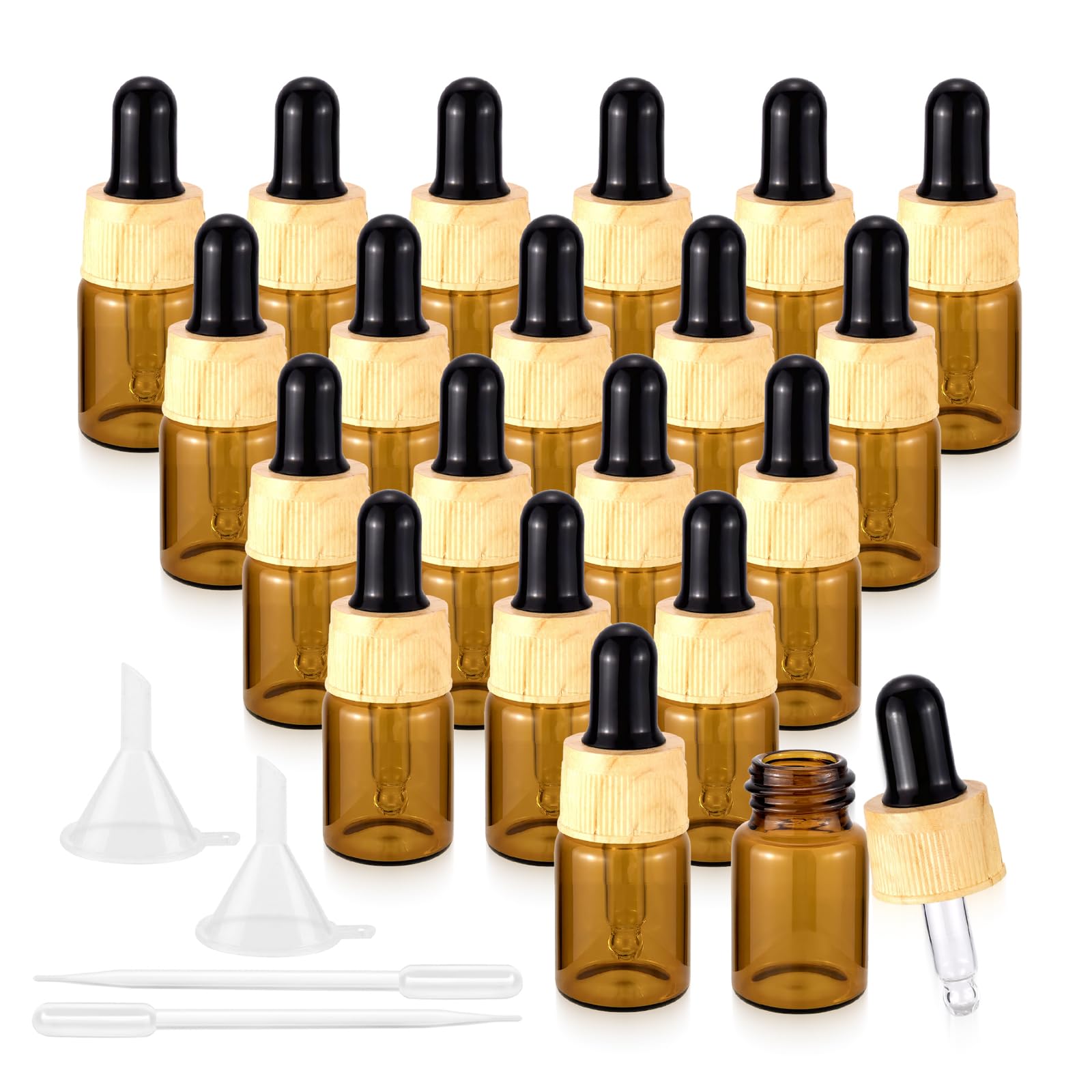 JIUWU 20 Pack 5 ml Empty Amber Glass Dropper Bottles with Screw Caps