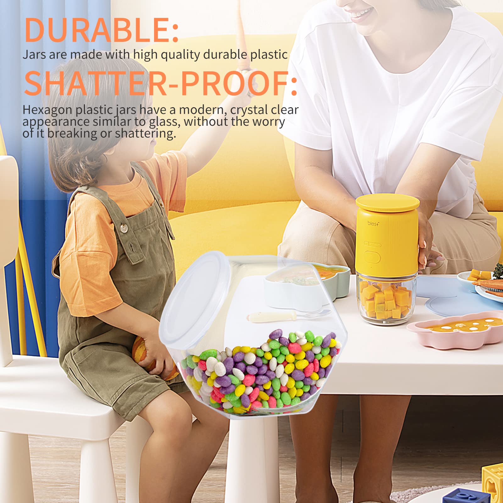 Cagsig Candy Jars With Lids 4 Pack Plastic Candy Jars With Lid, Hexagon Candy Jars Cookie Jars For Kitchen, Clear Candy Containe
