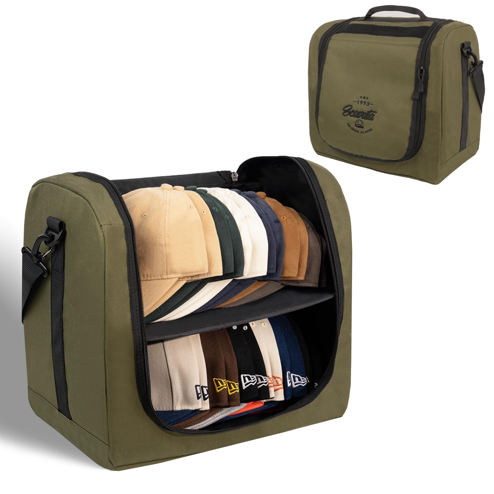 Scavata Large Hat Bag For Baseball Caps, Hat Organizer Bag For Traveling & Storing Snapback Cap, Portable Hat Carrier Holder Cas