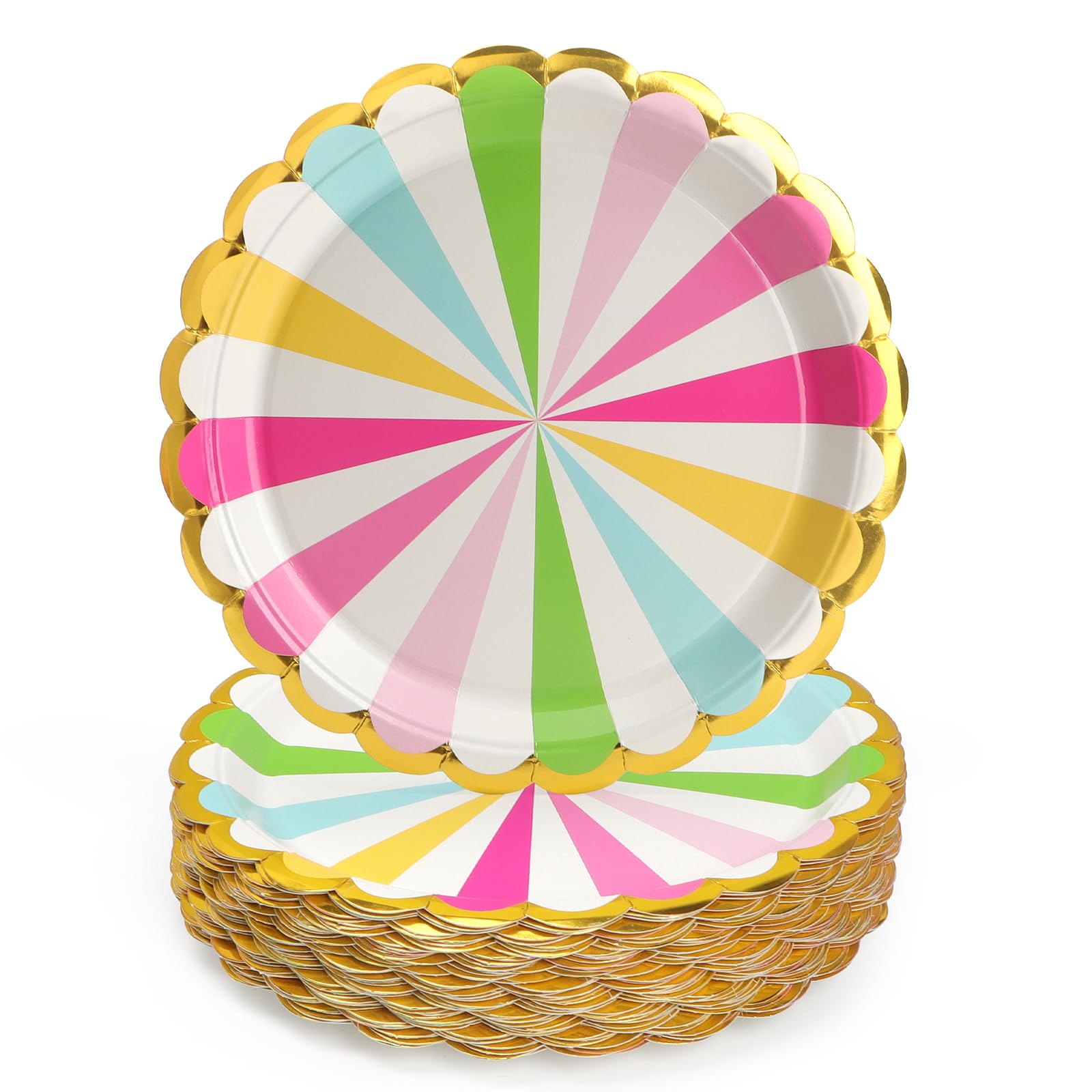 UVTQSSP 50 Pcs Party Plates, Colorful Disposable 9 inch Scalloped Paper Dinner Plates Sets Party Supplies for Birthday Baby Show