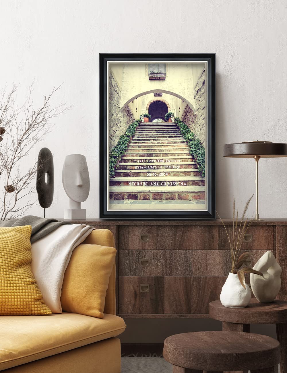 Ipic - Love You Every Step, Personalized Ideal Gift Custom Framed Wall Art With Names And Date, Giclee Prints With Solid Wood Fr