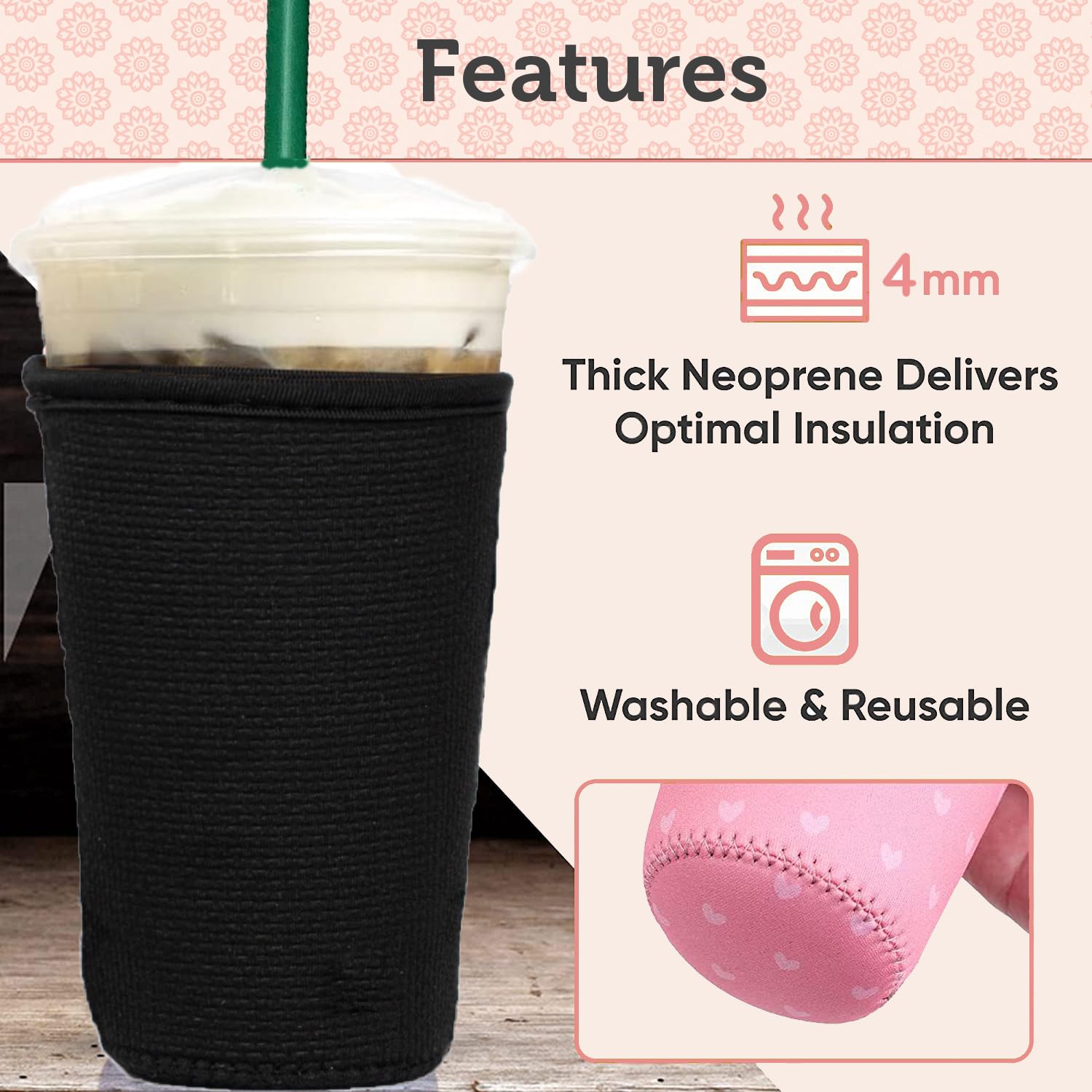 Baxendale And Co Reusable Neoprene Insulator Sleeves For Large Sized Iced Coffee And Cold Drink Cups (2 Pk Large 32Oz, Green Wan
