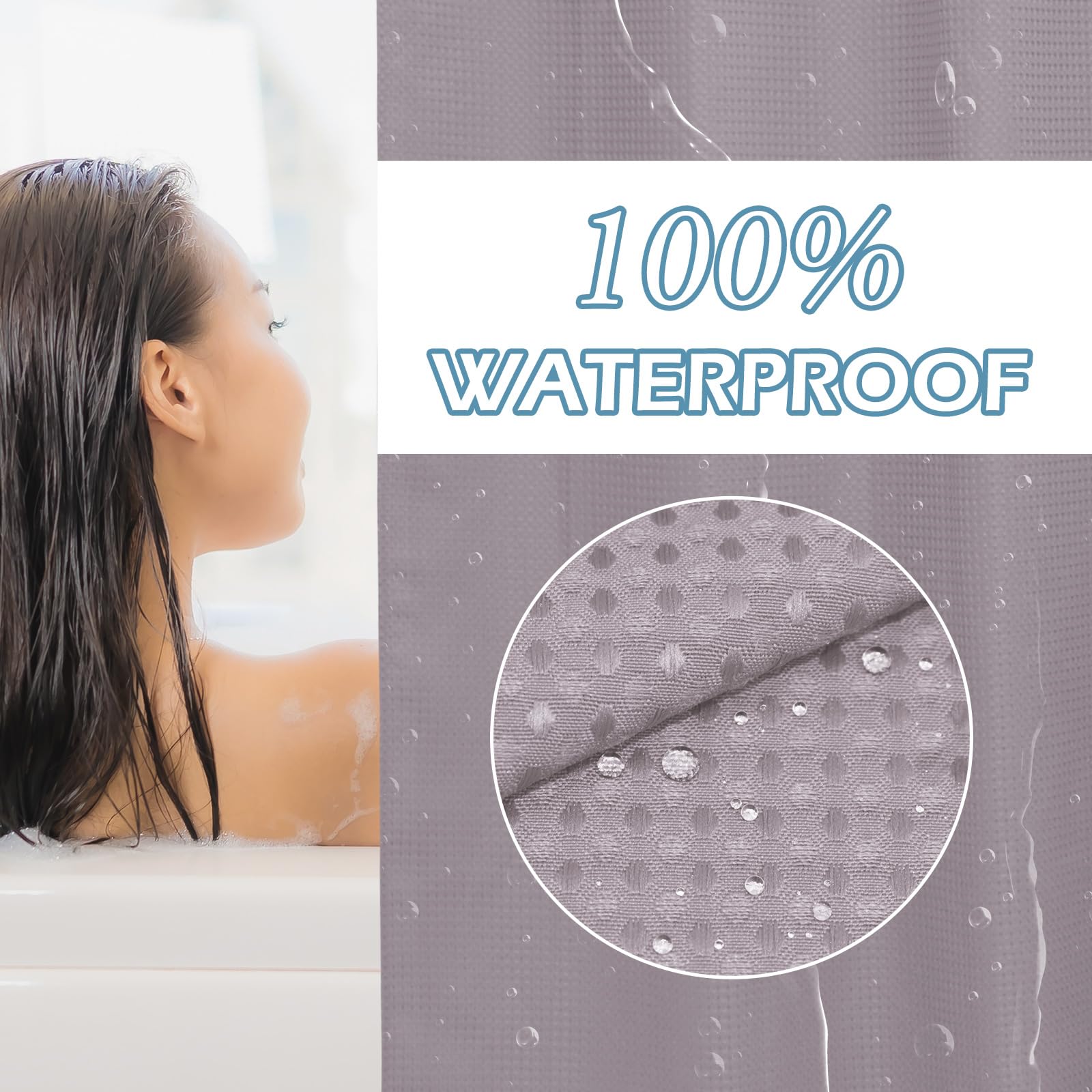 Eutxl Lavender No Hook Shower Curtain With Snap In Liner,230Gsm Waffle Weave Shower Curtains For Bathroom,71W X 74H