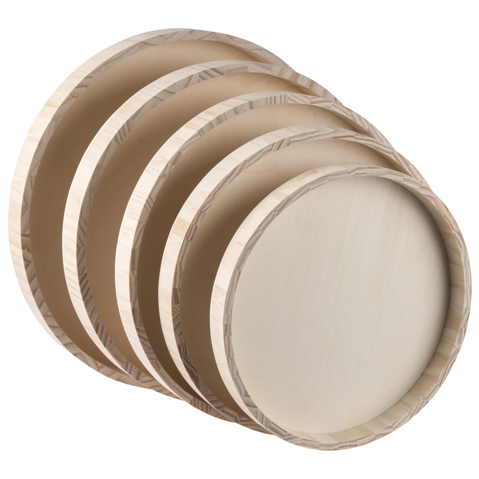 Wooden Round Trays For Serving - Five Piece Nested Breakfast Tray - Wood Crafts Trays For Organizing | Bathroom Tray - Food Tray