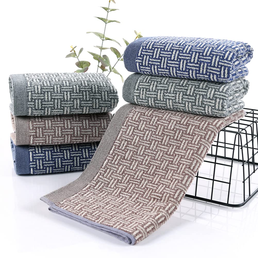 Pidada Hand Towels Set of 4 Checkered Pattern 100% Cotton Absorbent Soft Decorative Towel for Bathroom 13.4 x 29.1 Inch (Brown)