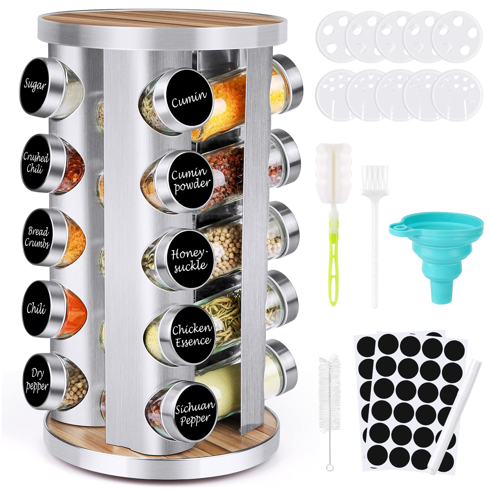 CANTAMI Spice Rack Organizer with Jars for Cabinet(20Pcs), Revolving