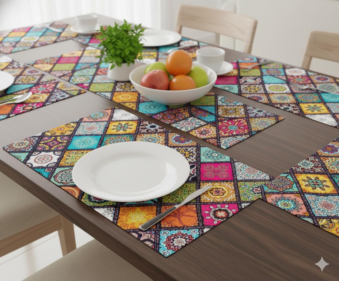 CasaNest Pvc Printed Placemats For Dining Table, Set Of 6 Pcs Table Mat Size=45X30 Cms