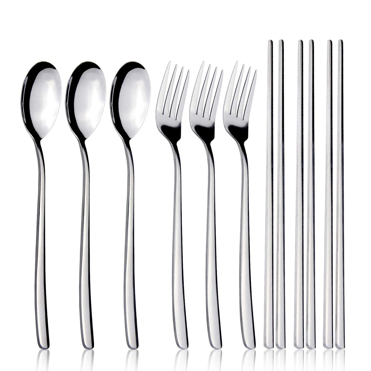 Iqcwood Spoons And Forks Set, Flatware Set, 3 Pair Forks And Spoons Silverware Korean Utensil Set, Stainless Steel Korean Chopst