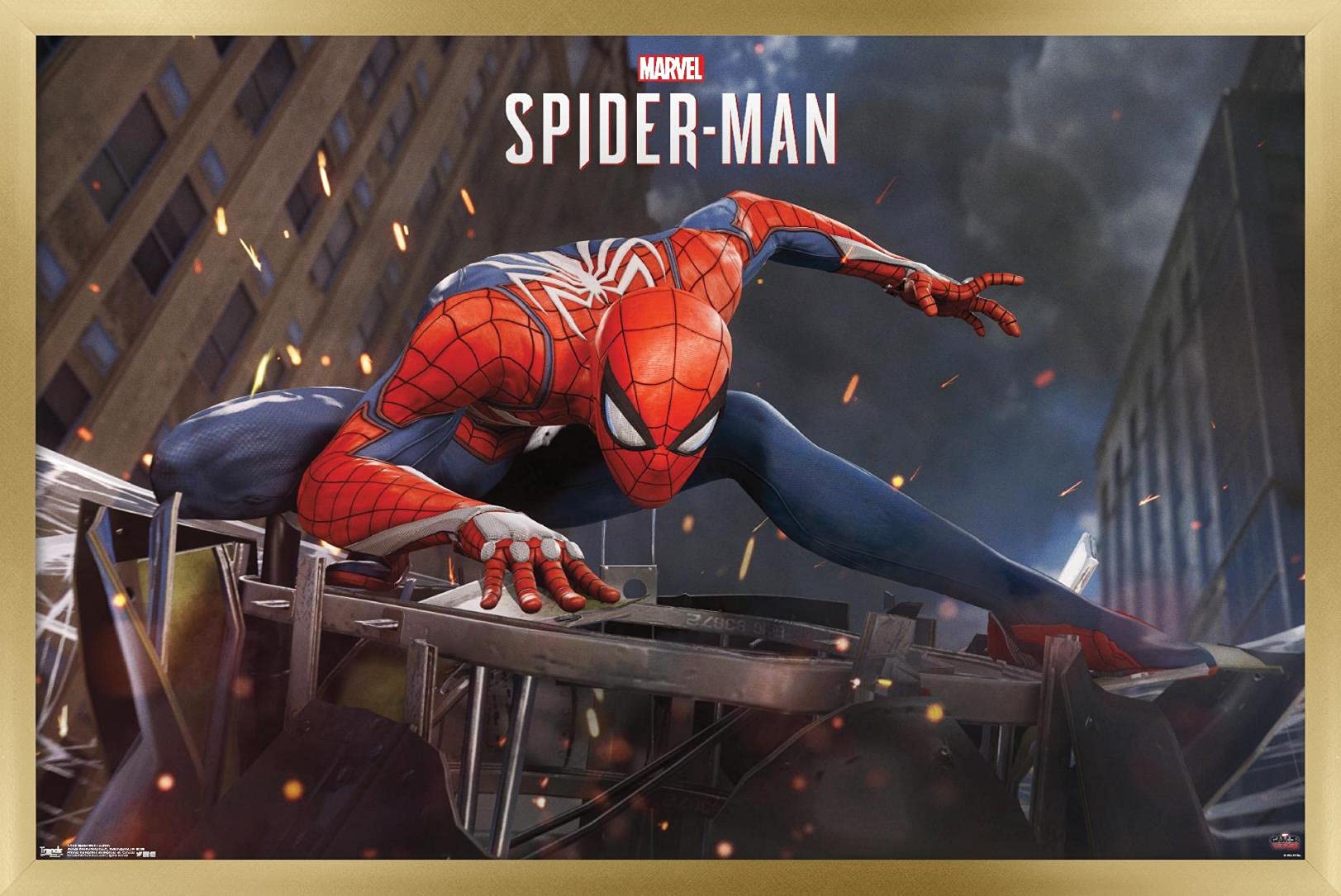 Trends International Marvel Comics - Spider-Man - Action Wall Poster, 14.725'' X 22.375'', Gold Framed Version