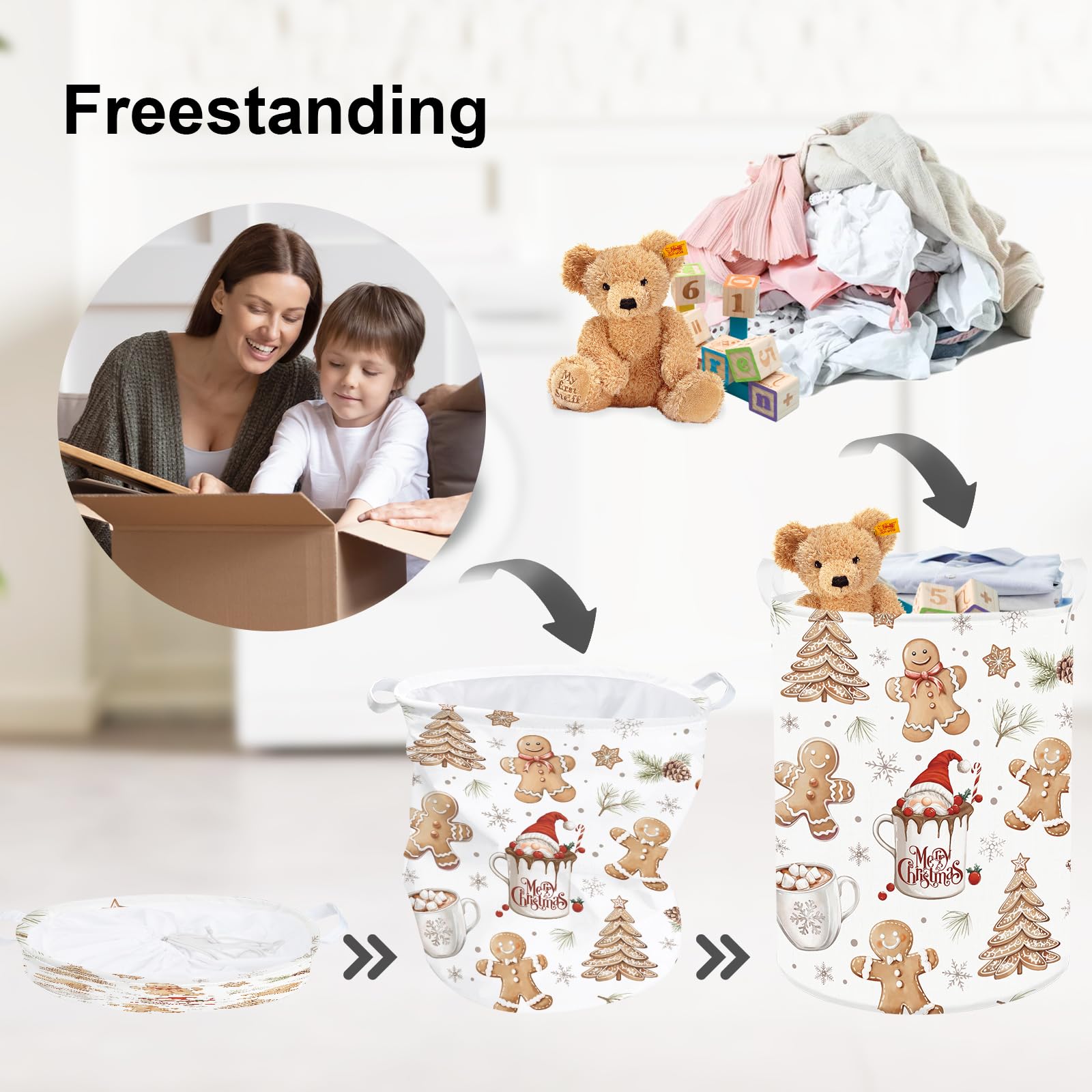 Clastyle Christmas Gingerbread Baby Laundry Hamper Snowflake Kid Storage Basket Boy Girl Gift Toy Box Collapsible Clothes Organi