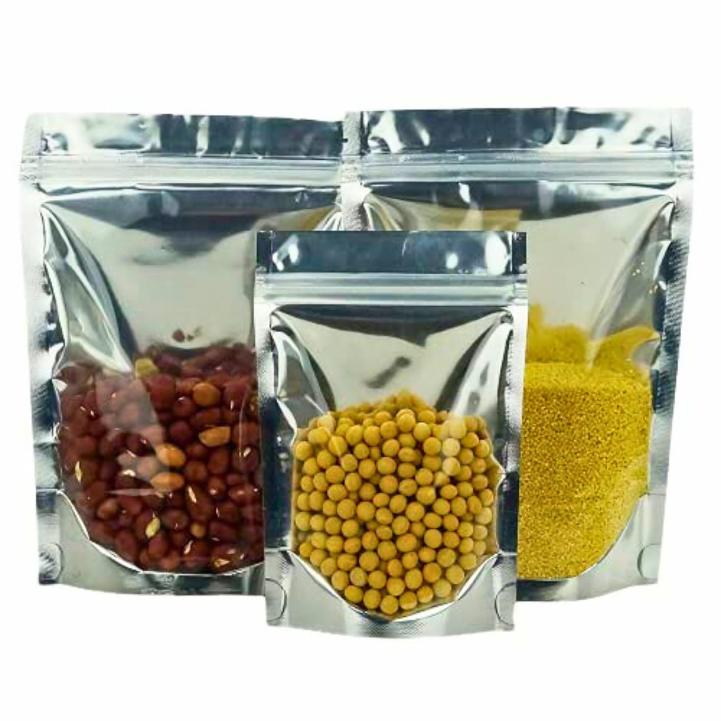 Greentwish Transparent Front/Silver Back Standup Zipper Pouch | Reusable Ldpe Zip Lock Bag For Food Storage | Product Packing Po