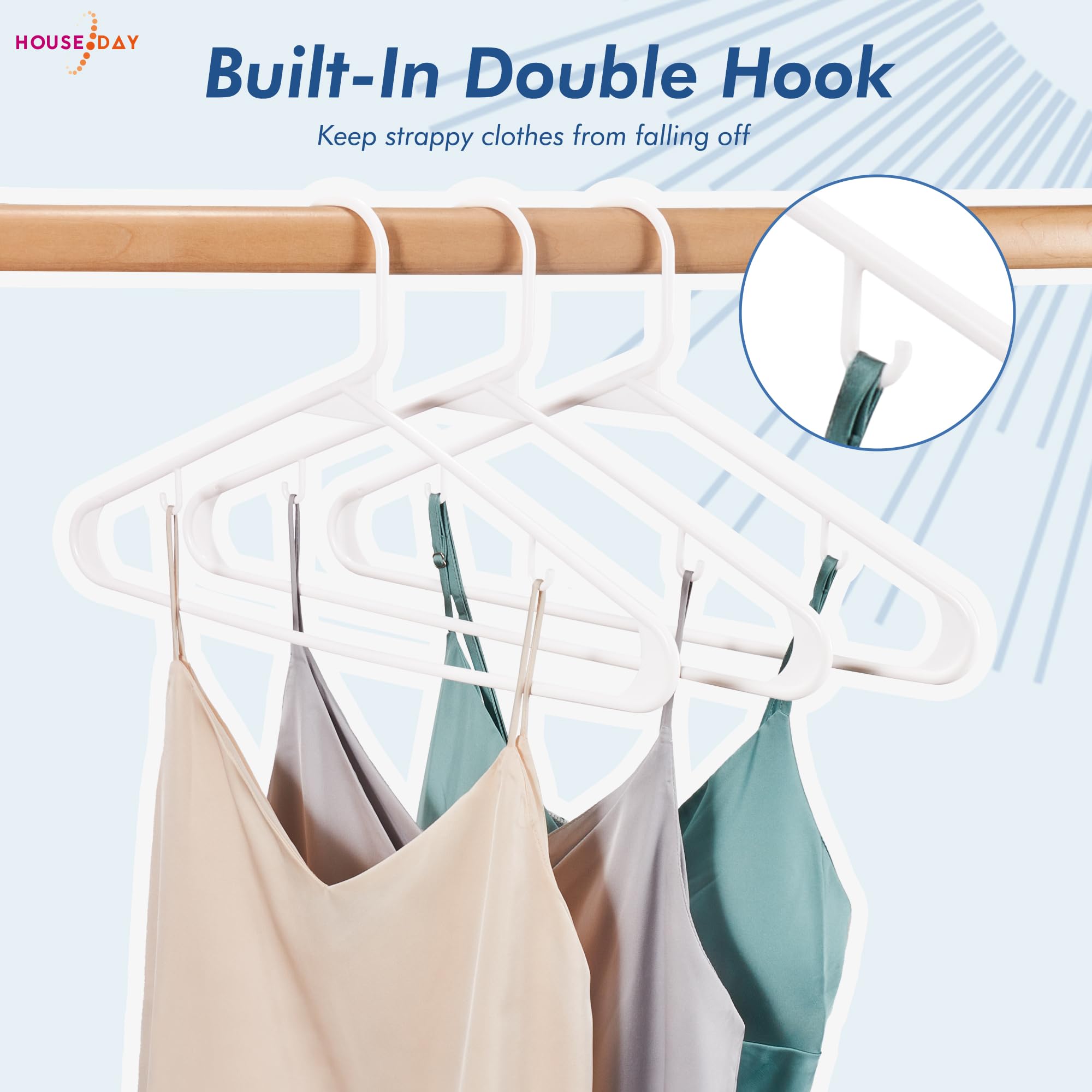 House Day White Plastic Hangers 60 Pack, Clothes Hangers With Non Slip Hooks, Durable & Space Saving Coat Hanger, Light-Weight C