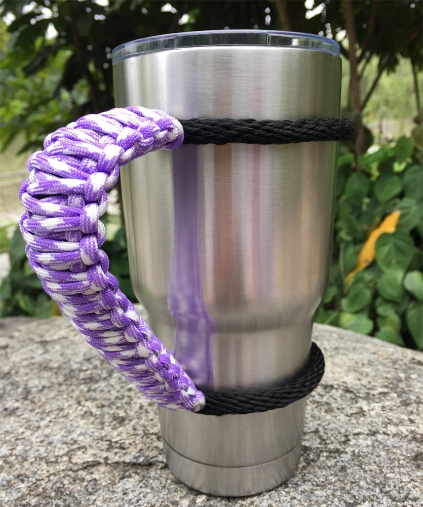 Moce Handmade Paracord Handle For Yeti/Rtic/Ozark Trail Rambler 30 Oz Tumbler. Purple/White
