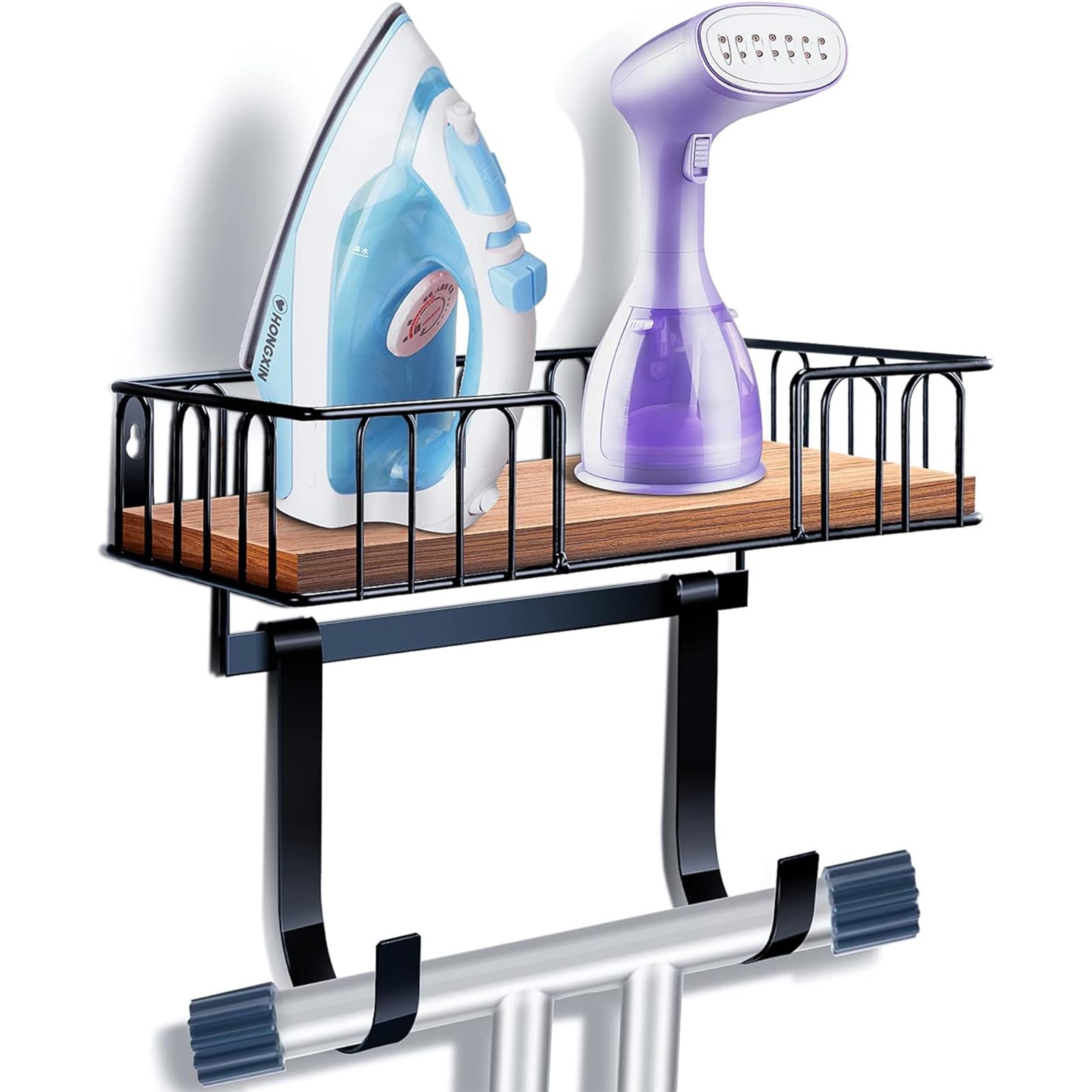 Tj.Moree Ironing Board Hanger Metal Wall Mount Iron And Ironing Board Holder, Laundry Room Decor And Storage With Large Storage