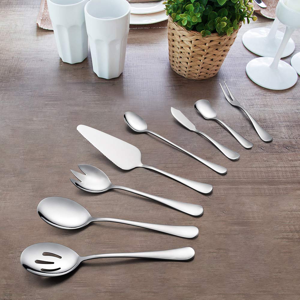 Lianyu 8 Piece Serving Utensils, Stainless Steel Flatware Hostess Serving Set, Mirror Finished, Dishwasher Safe