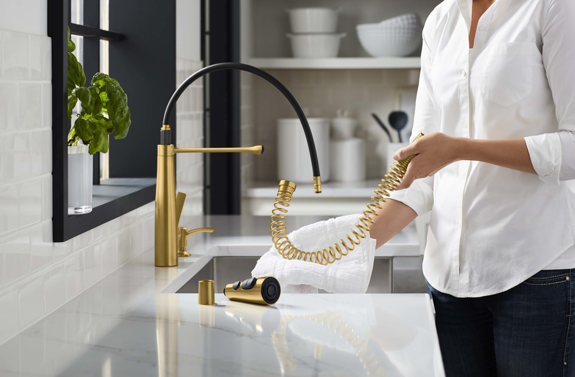 Kohler K-Rec22745-Sd-2Mb Semi-Professional Kitchen Faucet With Soap Dispenser/Lotion Dispenser, Commercial Kitchen Sink Faucet W