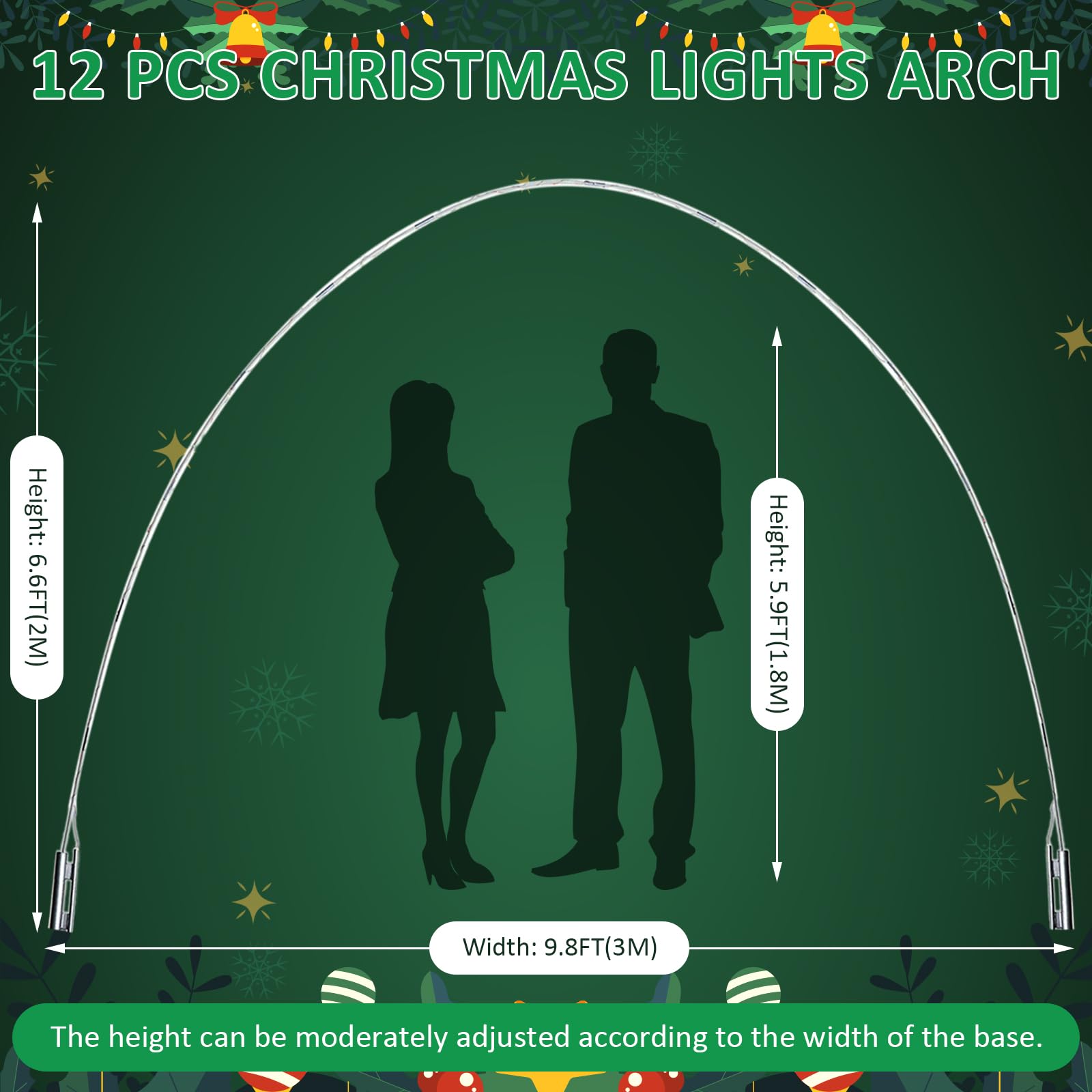 Aurelema 12 Sets 6.6 ft Light Arch for Christmas with 8 Mode LED Lights Remote Easy Assembly Reusable for Outdoor Christmas Arch