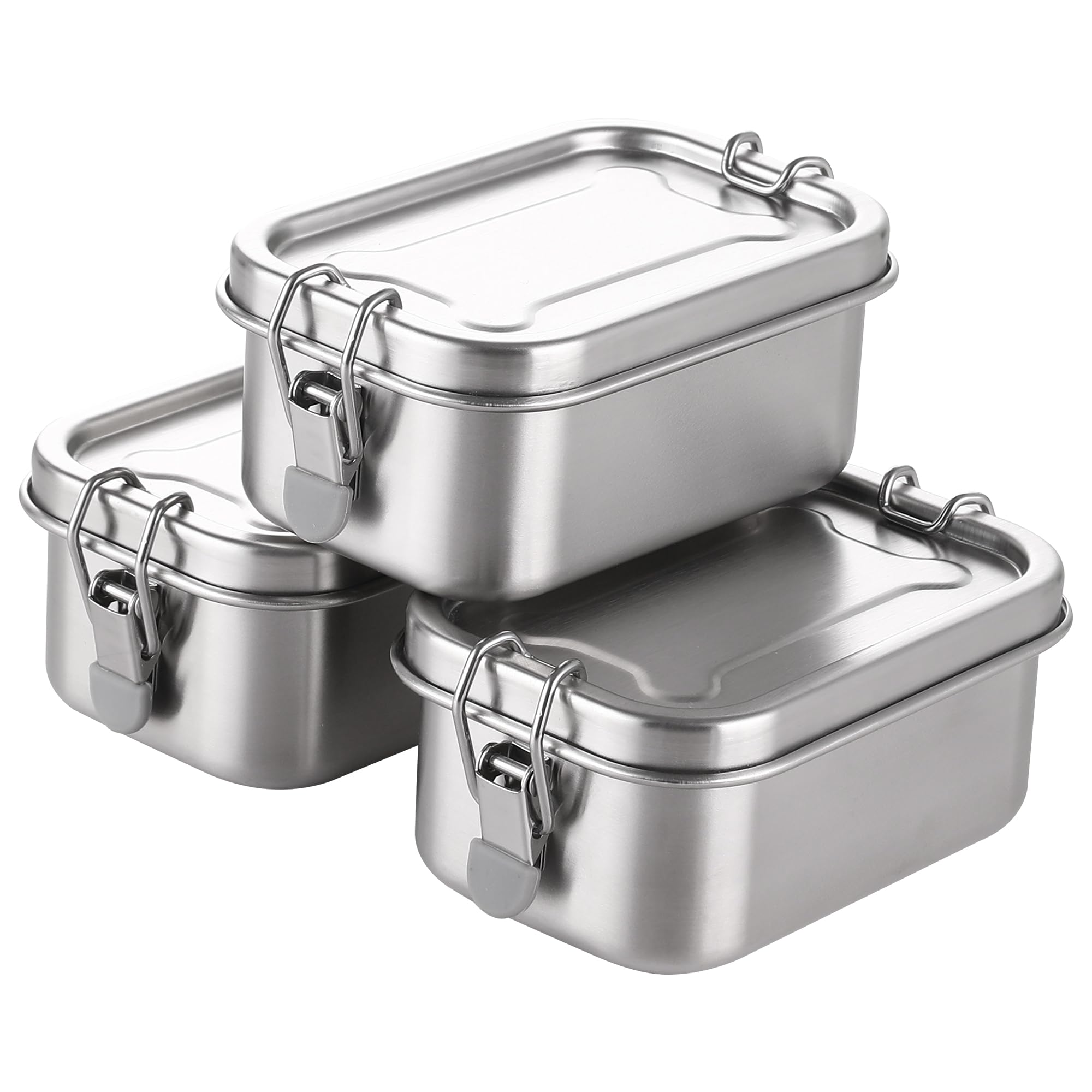 Befoy Small Stainless Steel Food Containers With Lids 13.4Oz Set Of 3 Snack Box Metal Lunch Containers, 304 Condiments Bento Box