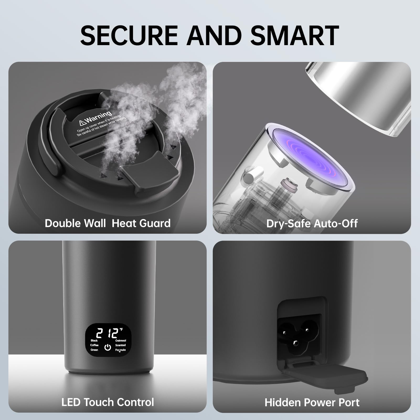 Howdianqy Dual Voltage Portable Electric Kettle Travel Hot Water For Tea, Coffee, 6 Temperature Controls And Lcd Display, 316 St