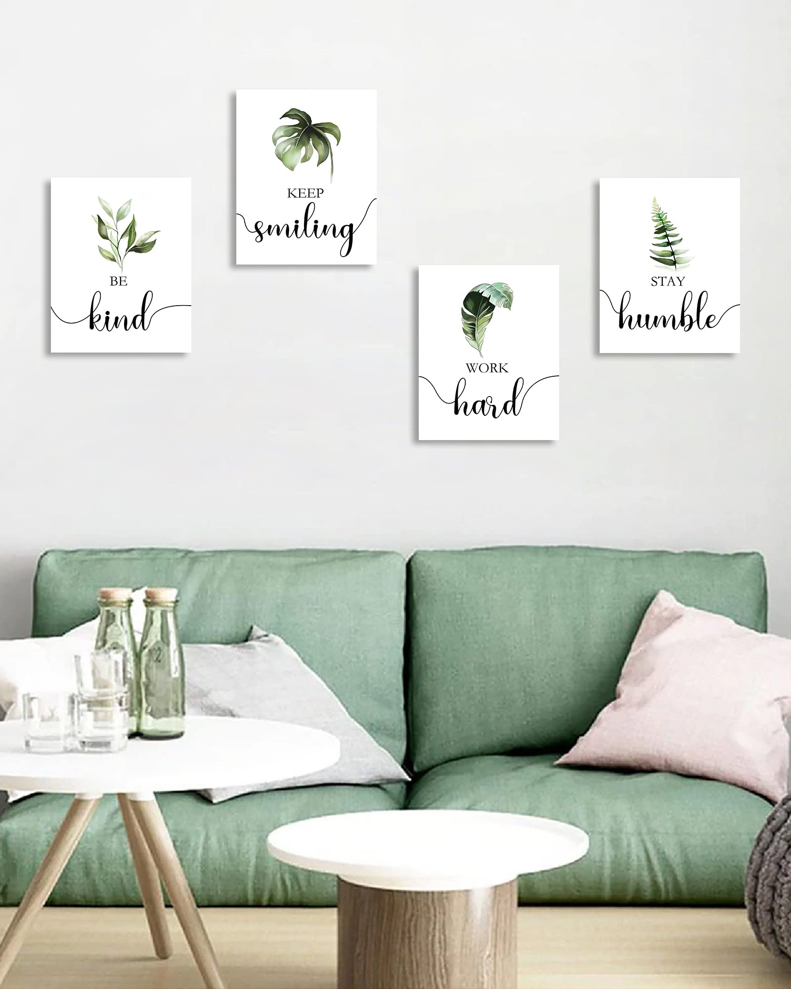 Drsoum Boho Botanical Plant Inspirational Wall Decor  Motivational Wall Art  Office & Bedroom Wall Decor  Positive Quotes & Sayings  Daily Affirmations for Men  Women & Kids  Set of 4  8x10 inch (20x25 cm Wooden Frames)