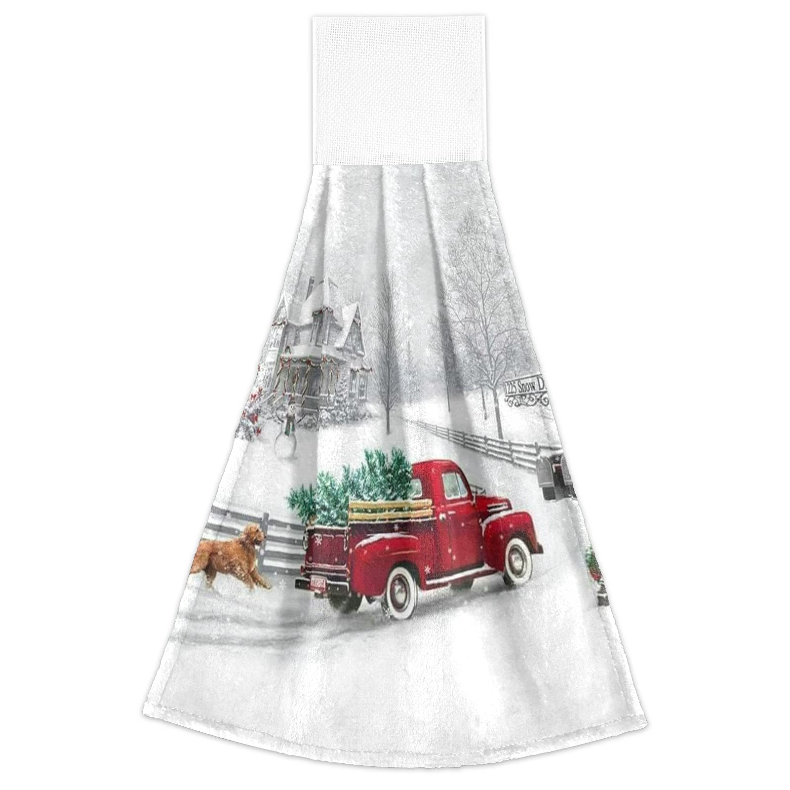 Boccsty Christmas Winter Truck Hanging Kitchen Towels 2 Pcs Winter Snowflake Hand Bath Towels Tie Towels Tea Bar Towels for Bathroom Farmhouse Housewarming Tabletop Home Decor