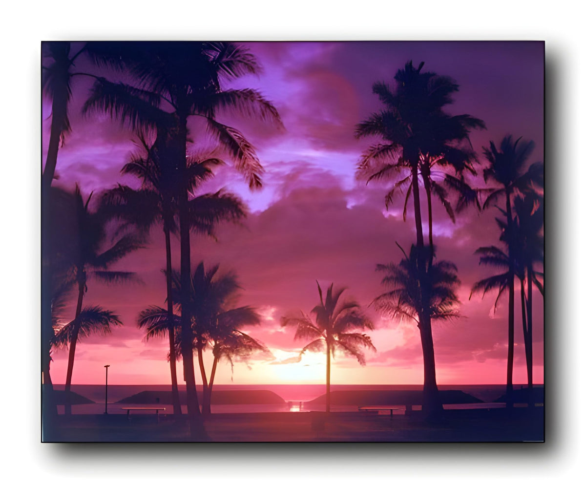 Purple Tropical Sunset Landscape Scenery Wall Decor Art Print Poster (16X20)