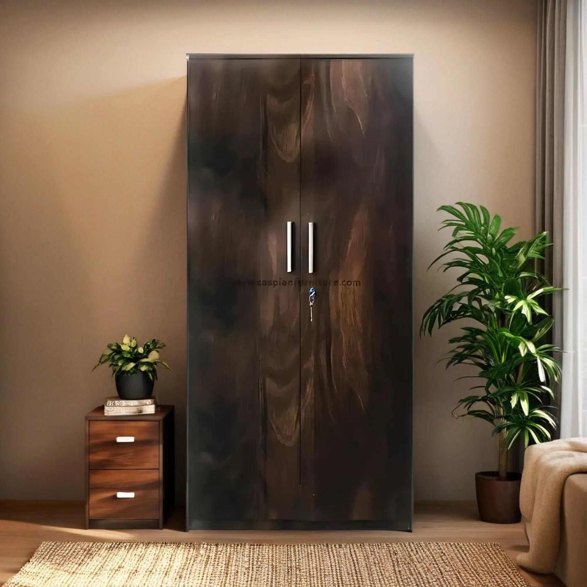 Caspian Engineered Wood 2 Door Wardrobe (Brown) | PreAssembled Furniture | Cupboard/Almirah For Bedroom Clothes Storage Organiz