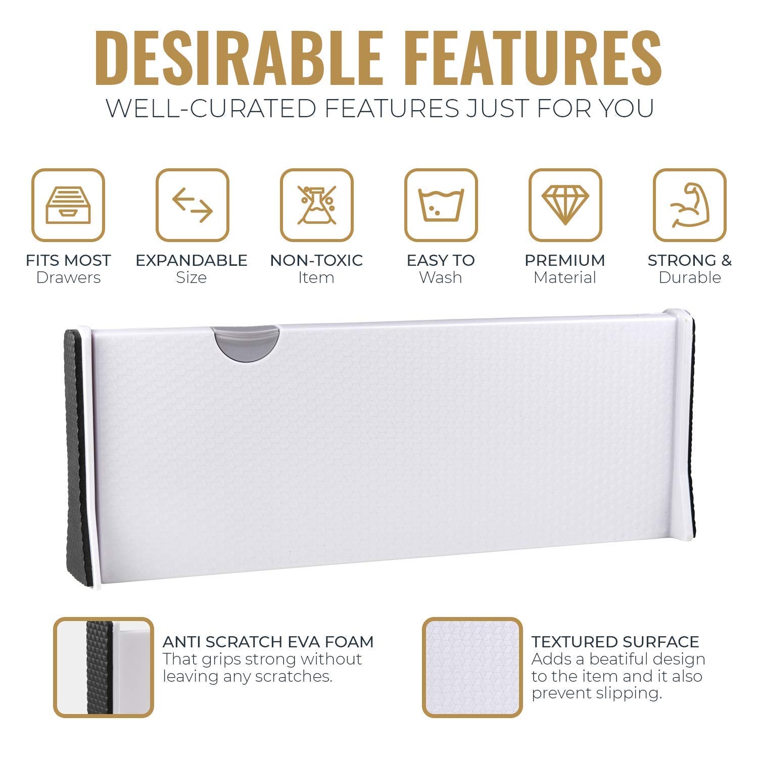 RAPTUROUS Deep Drawer Dividers 4 Pack, 5 Inch Tall, 13-22 Inch Long Expandable, Adjustable Drawer Organizer for Clothing, Dresse