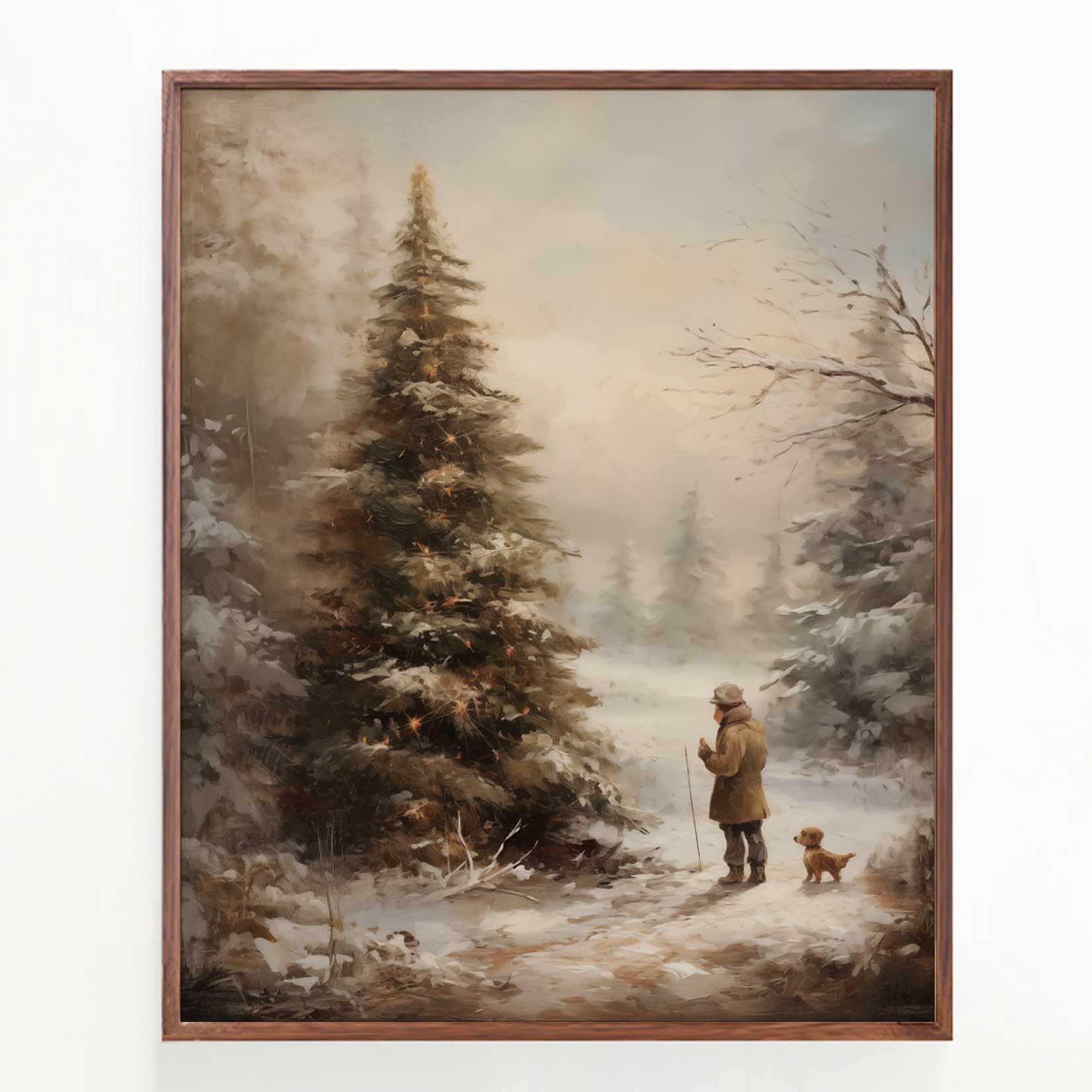 Christmas Vintage Painting Print Winter Rustic Wall Art Farmhouse Christmas Holiday Decor Print Country Christmas Wall Art