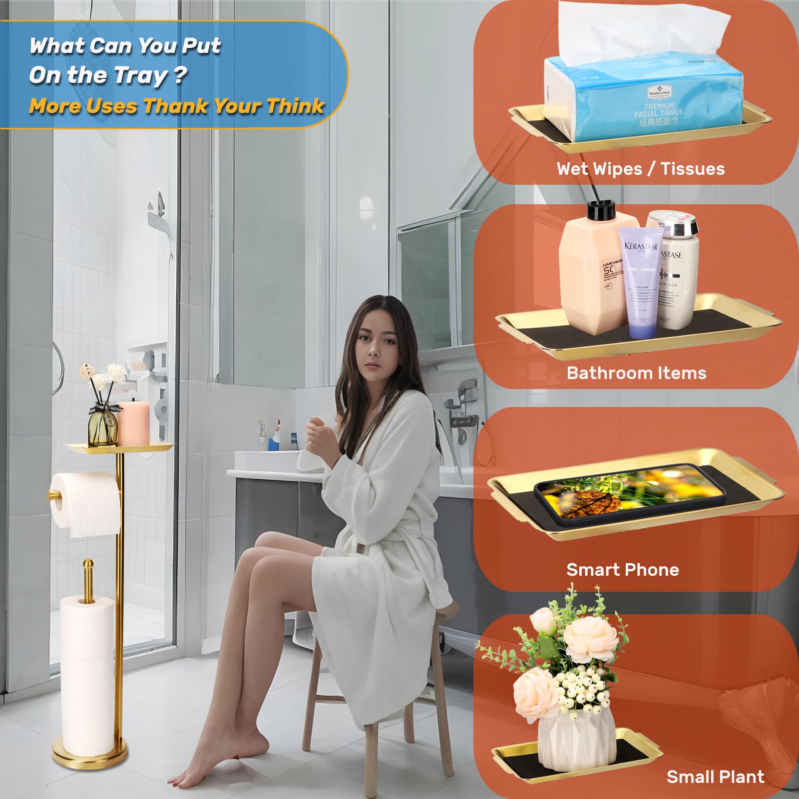Exilon Toilet Paper Holder Stand For Bathroom Floor Freestanding Toilet Roll Dispenser Storages 4 Reserve Rolls, With Top Storag