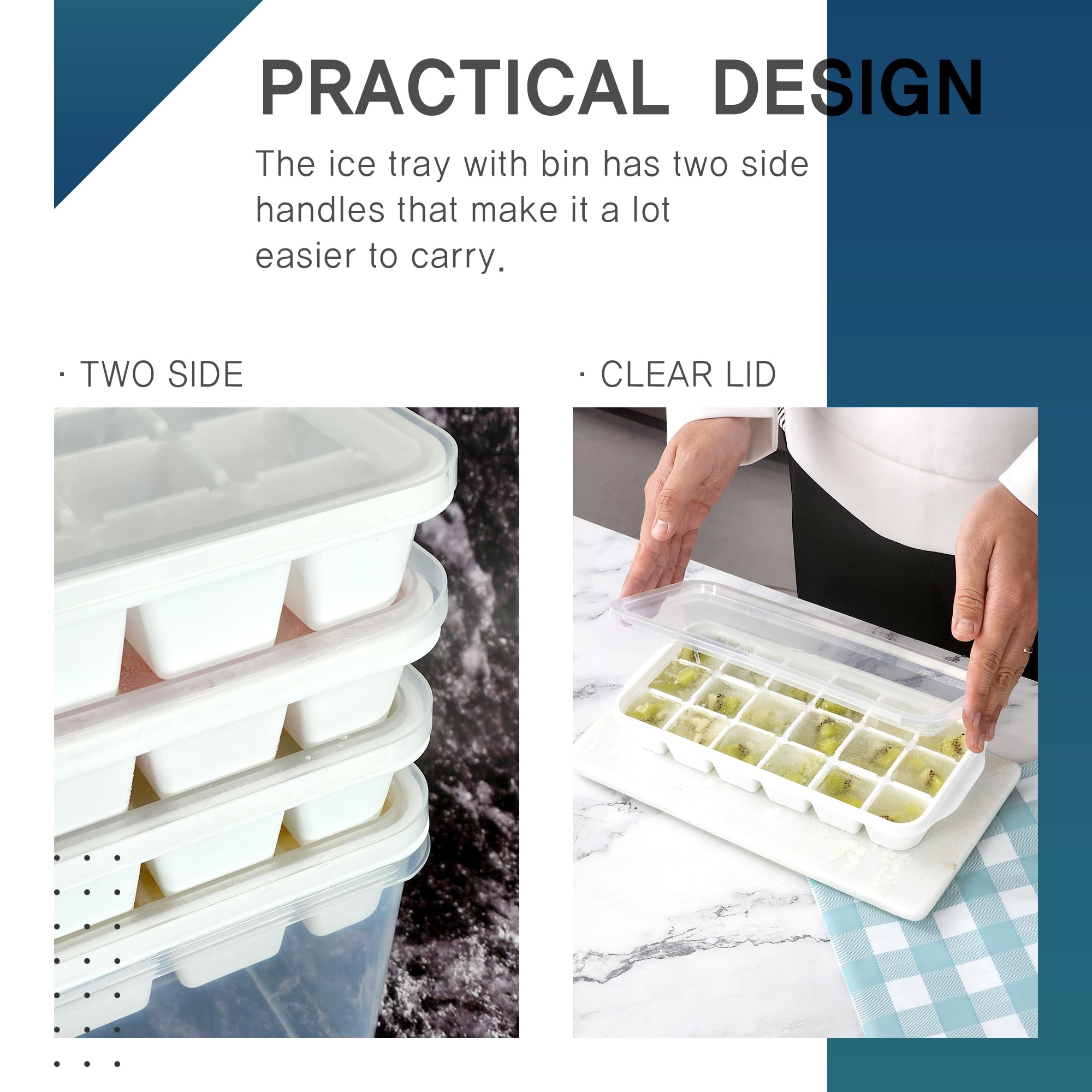 Ice Cube Bin Bucket Trays - Ice Holder, Container, Storage For Freezer, Refrigerator With Scoop, Lids