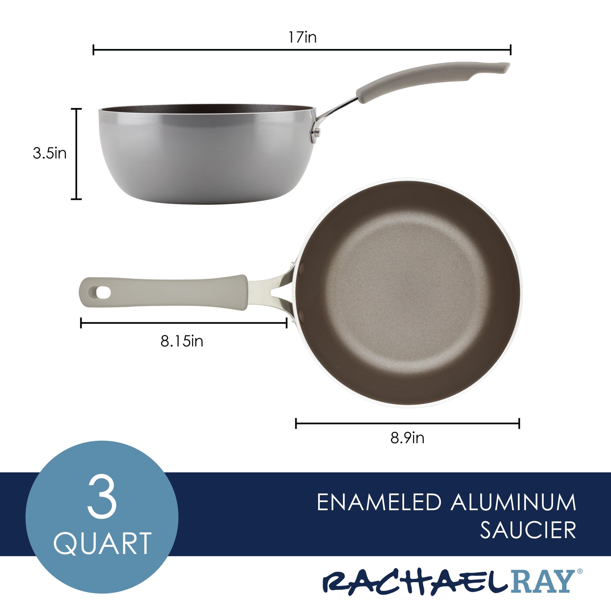 Rachael Ray Cook + Create Nonstick Saucier Pan/Saucepan, 3 Quart, Gray