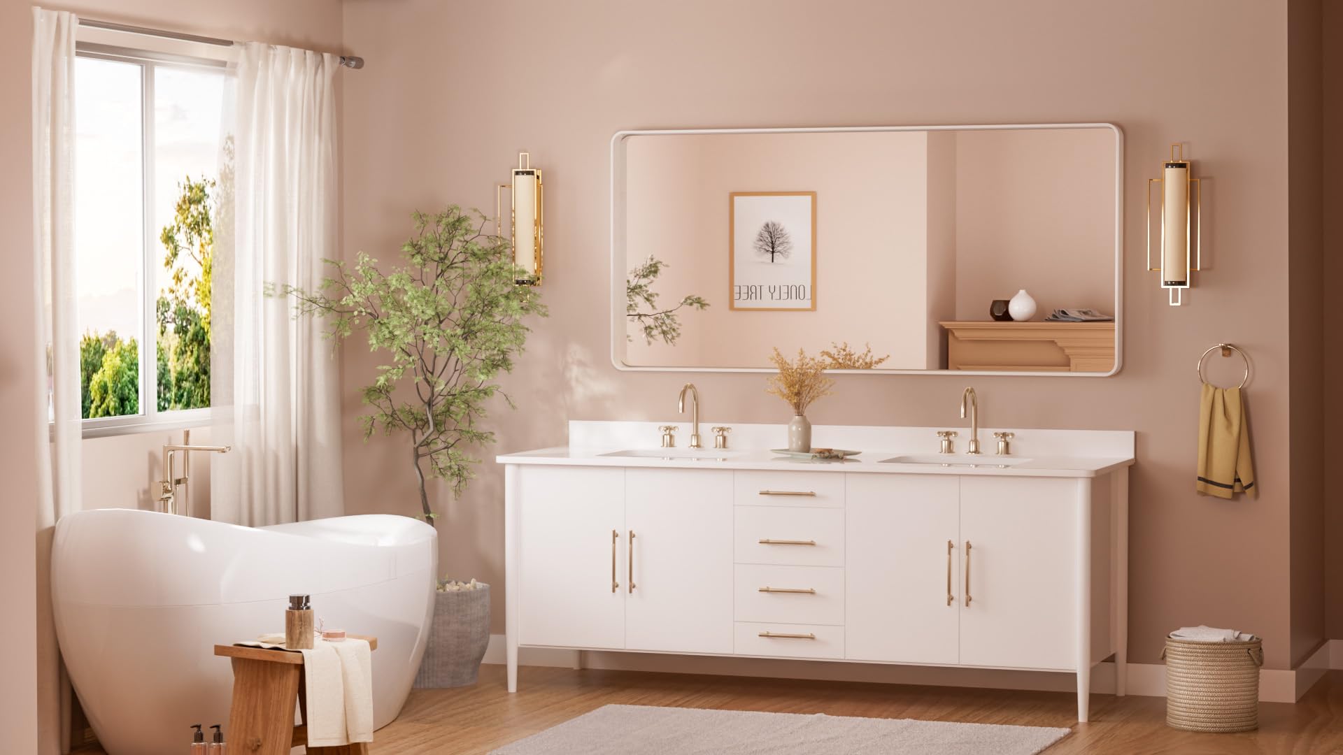 Tetote 60 X 28 Inch White Framed Bathroom Mirror, Modern Metal Frame Rectangle Modern Farmhouse Wall Mounted Vanity Mirror With