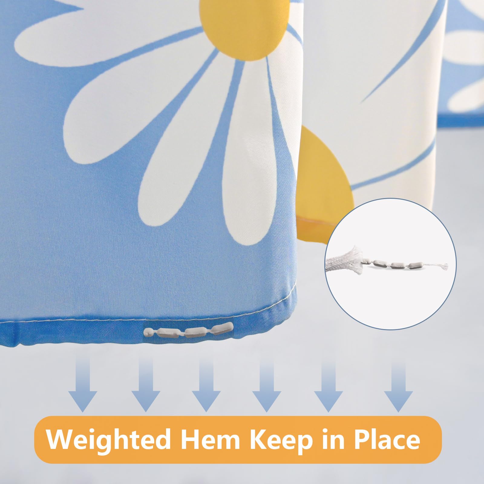 Qjhomo Blue Floral Shower Curtain Set Cute Daisy Girly Bathroom Curtain, Washable Waterproof Fabric Shower Curtains With 12 Hook